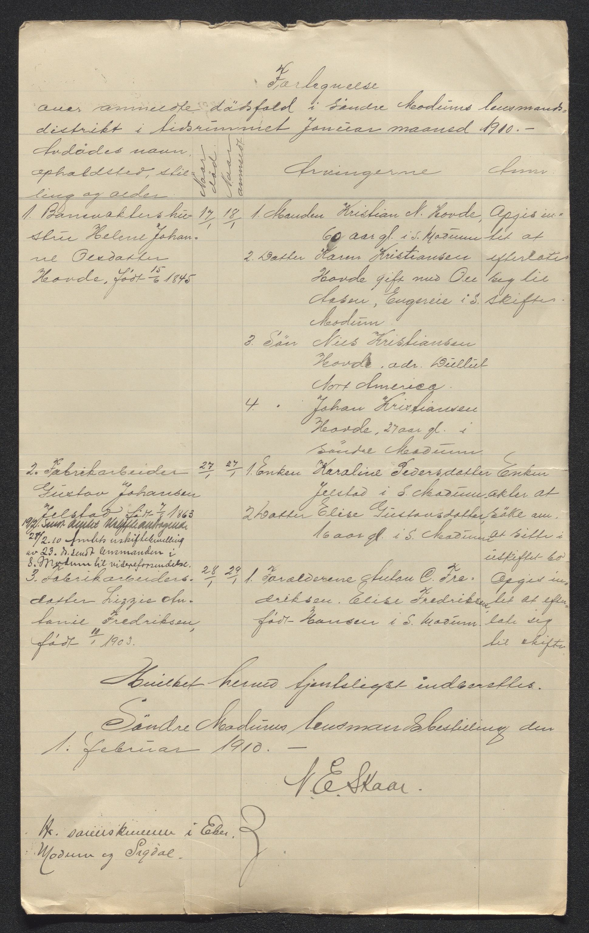 Eiker, Modum og Sigdal sorenskriveri, AV/SAKO-A-123/H/Ha/Hab/L0033: Dødsfallsmeldinger, 1909-1910, p. 527