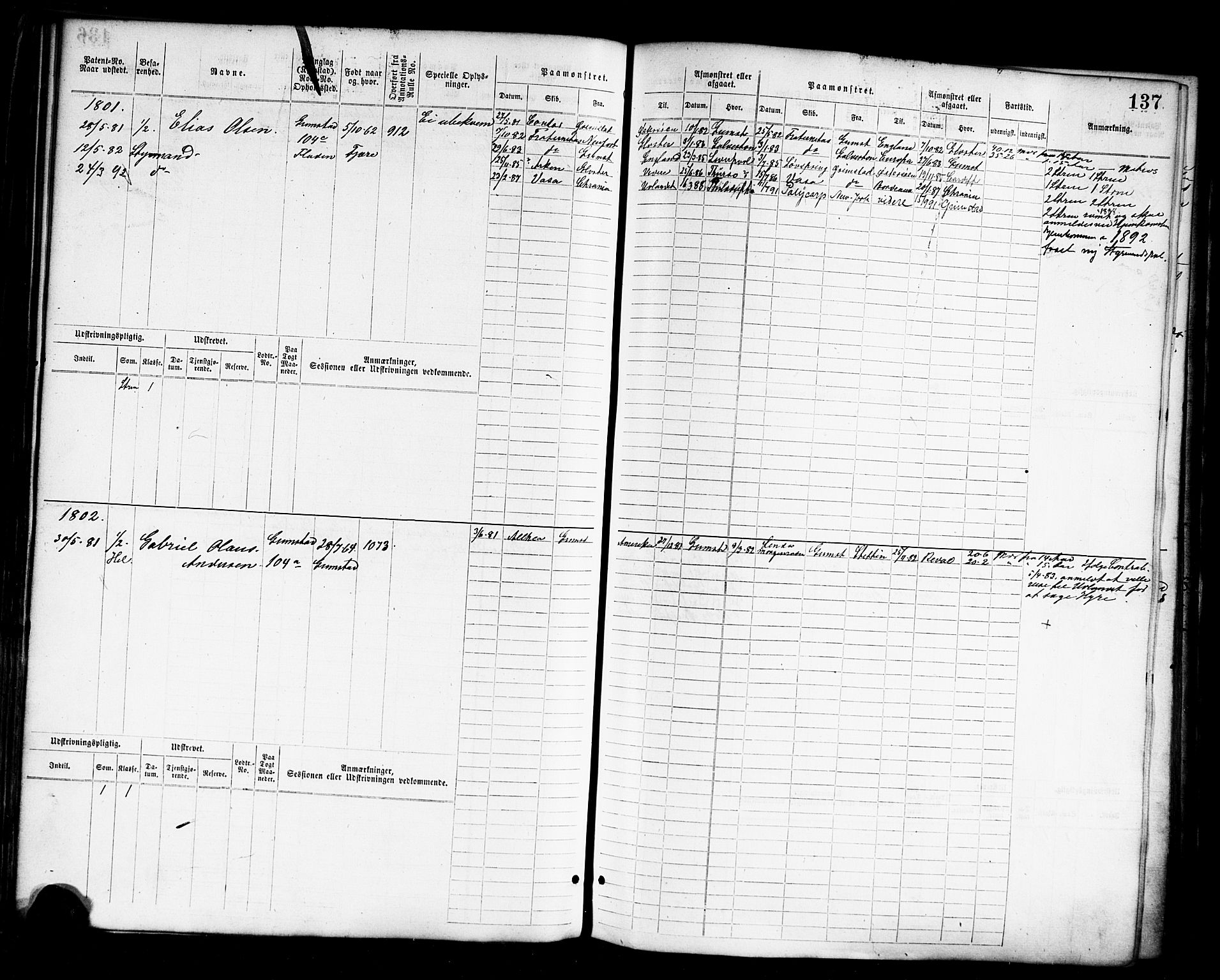 Grimstad mønstringskrets, SAK/2031-0013/F/Fb/L0011: Hovedrulle nr 1529-2290, V-24, 1877-1889, p. 142