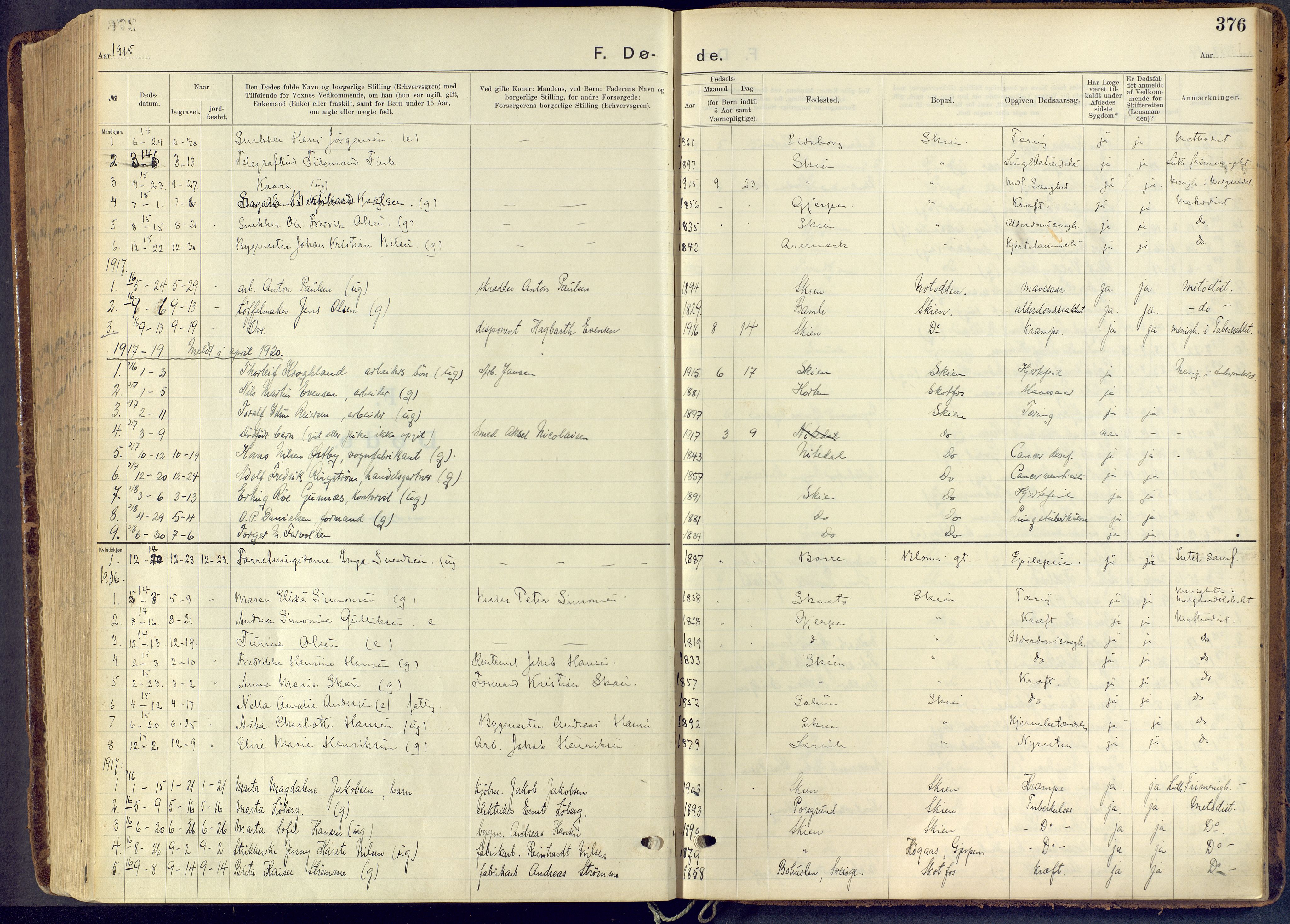 Skien kirkebøker, SAKO/A-302/F/Fa/L0013: Parish register (official) no. 13, 1915-1921, p. 376