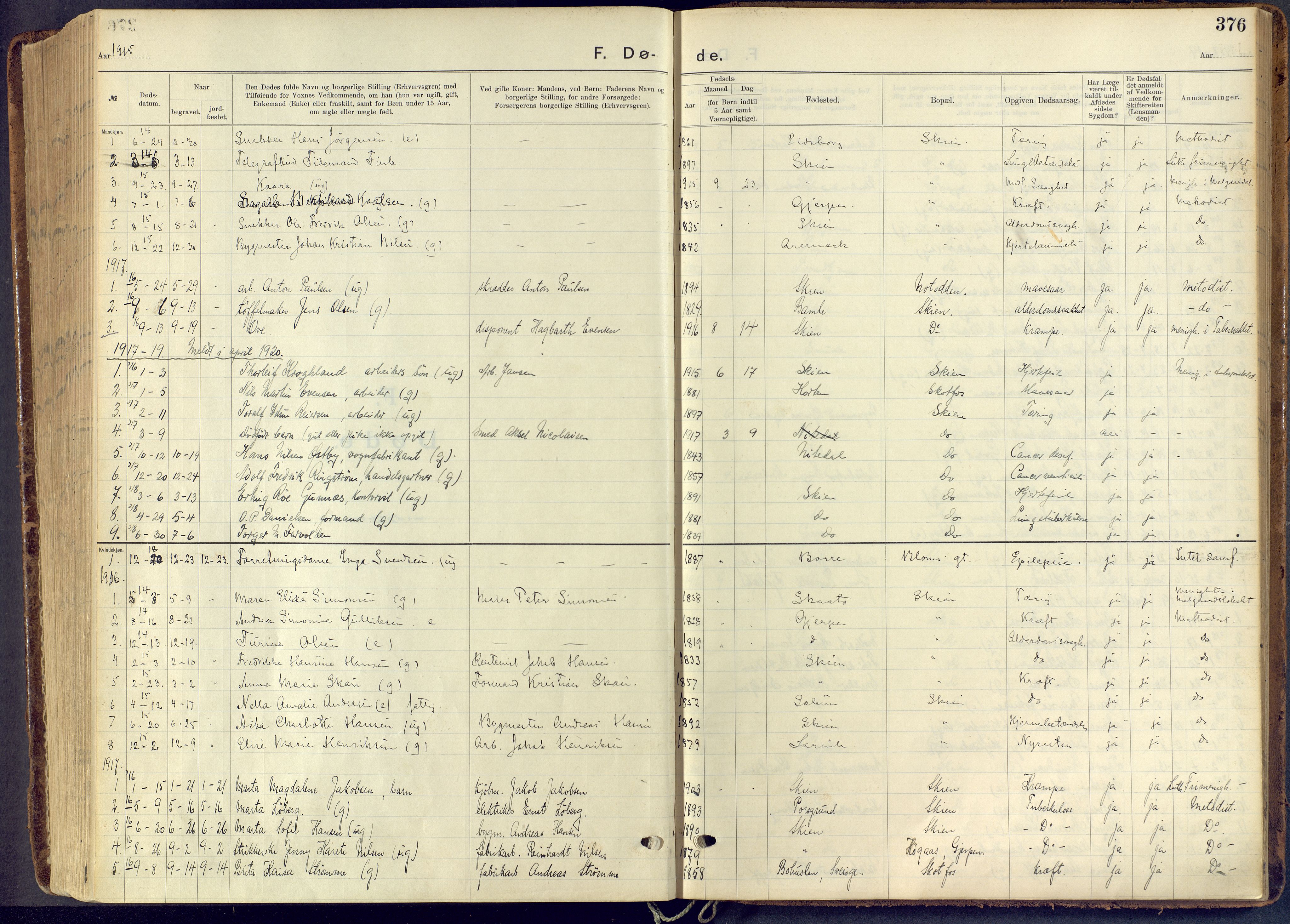 Skien kirkebøker, AV/SAKO-A-302/F/Fa/L0013: Parish register (official) no. 13, 1915-1921, p. 376