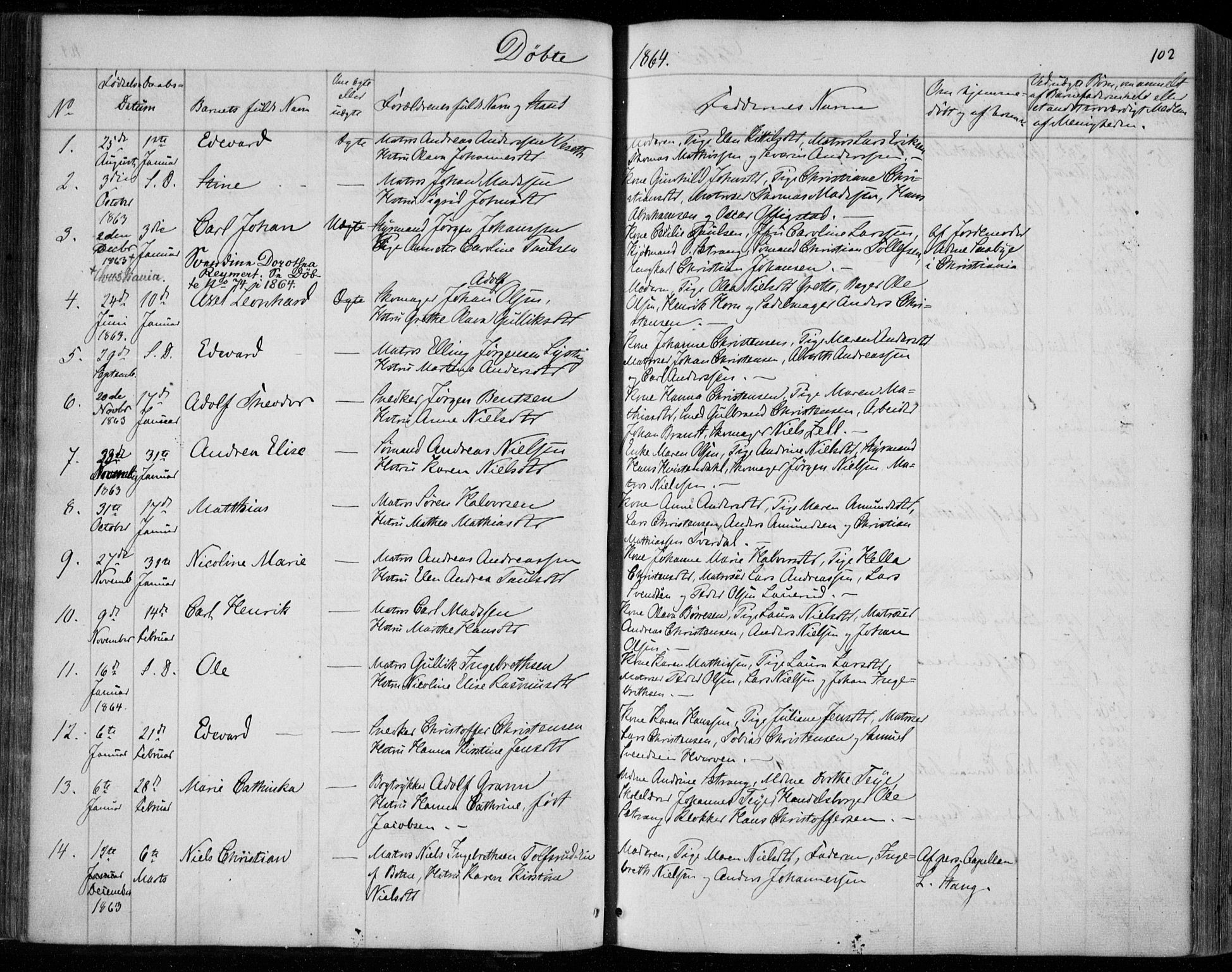 Holmestrand kirkebøker, SAKO/A-346/F/Fa/L0002: Parish register (official) no. 2, 1840-1866, p. 102