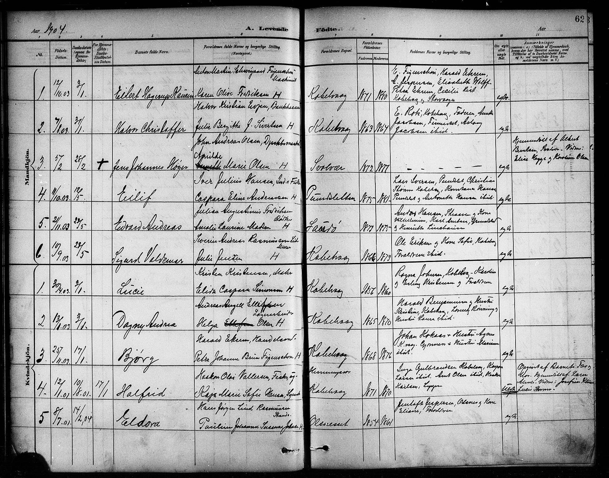 Ministerialprotokoller, klokkerbøker og fødselsregistre - Nordland, SAT/A-1459/874/L1078: Parish register (copy) no. 874C07, 1900-1907, p. 62