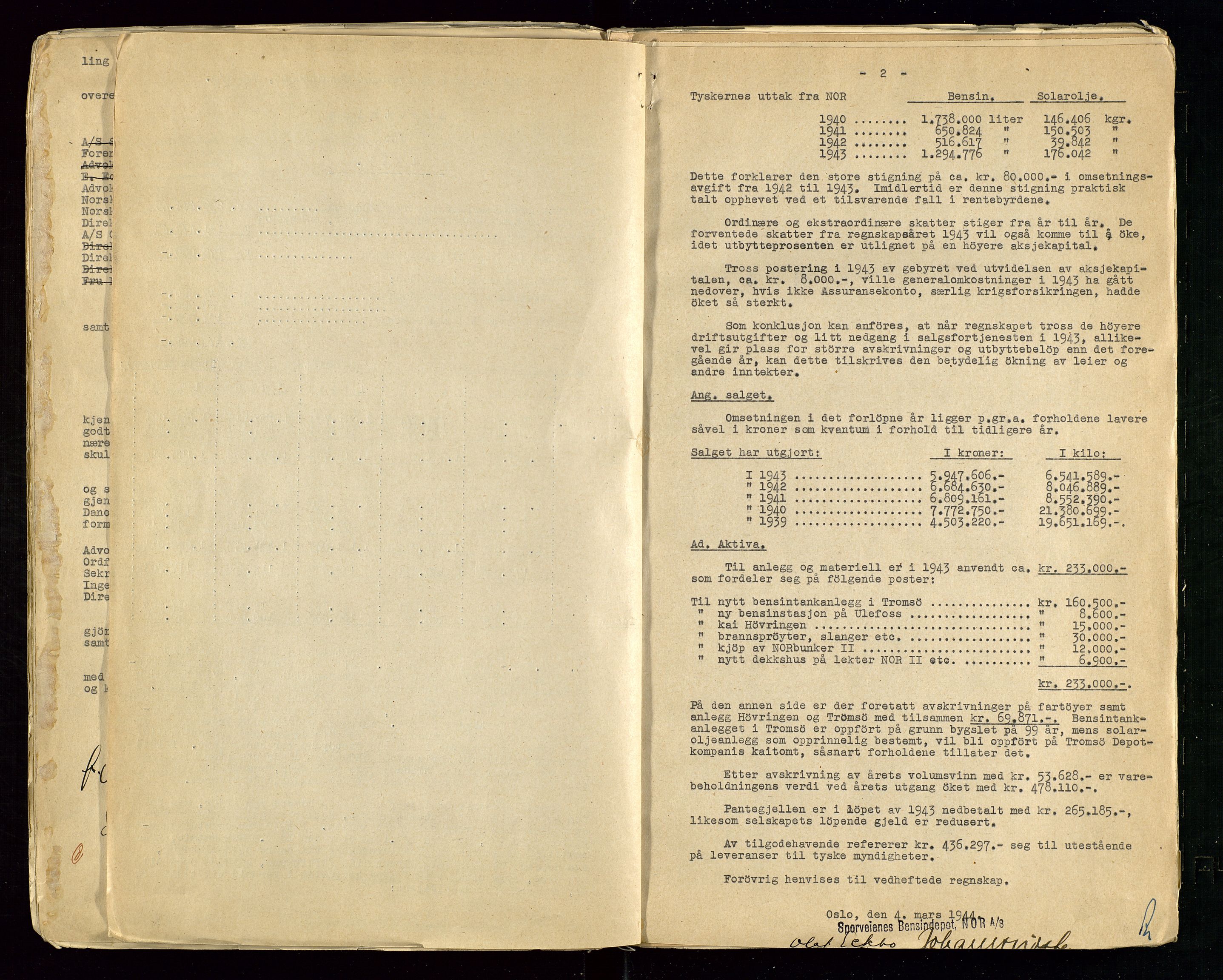 Pa 1514 - Sporveienes Bensindepot, Norsk Oljeraffineri A/S, AV/SAST-A-101919/A/L0001/0001: Styreprotokoll. Forhandlingsprotokoll Arbeidsutvaget / Styreprotokoll, 1932-1949, p. 83