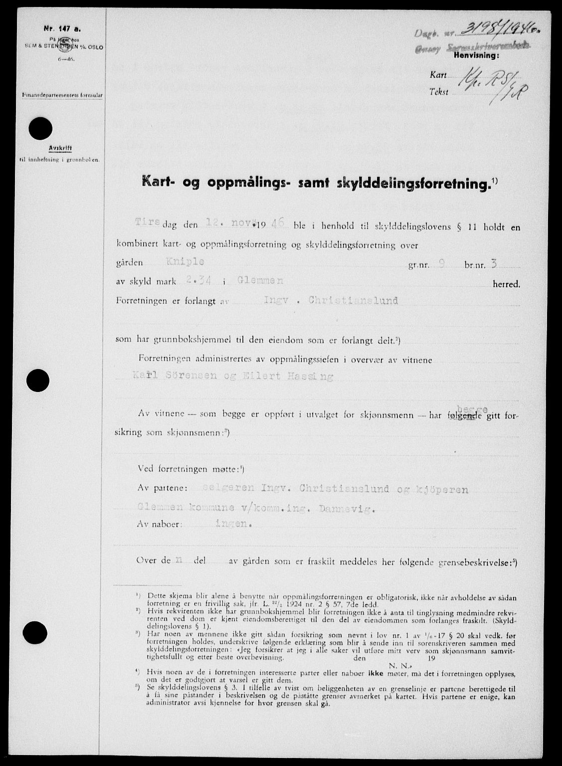 Onsøy sorenskriveri, SAO/A-10474/G/Ga/Gab/L0018: Mortgage book no. II A-18, 1946-1947, Diary no: : 3198/1946