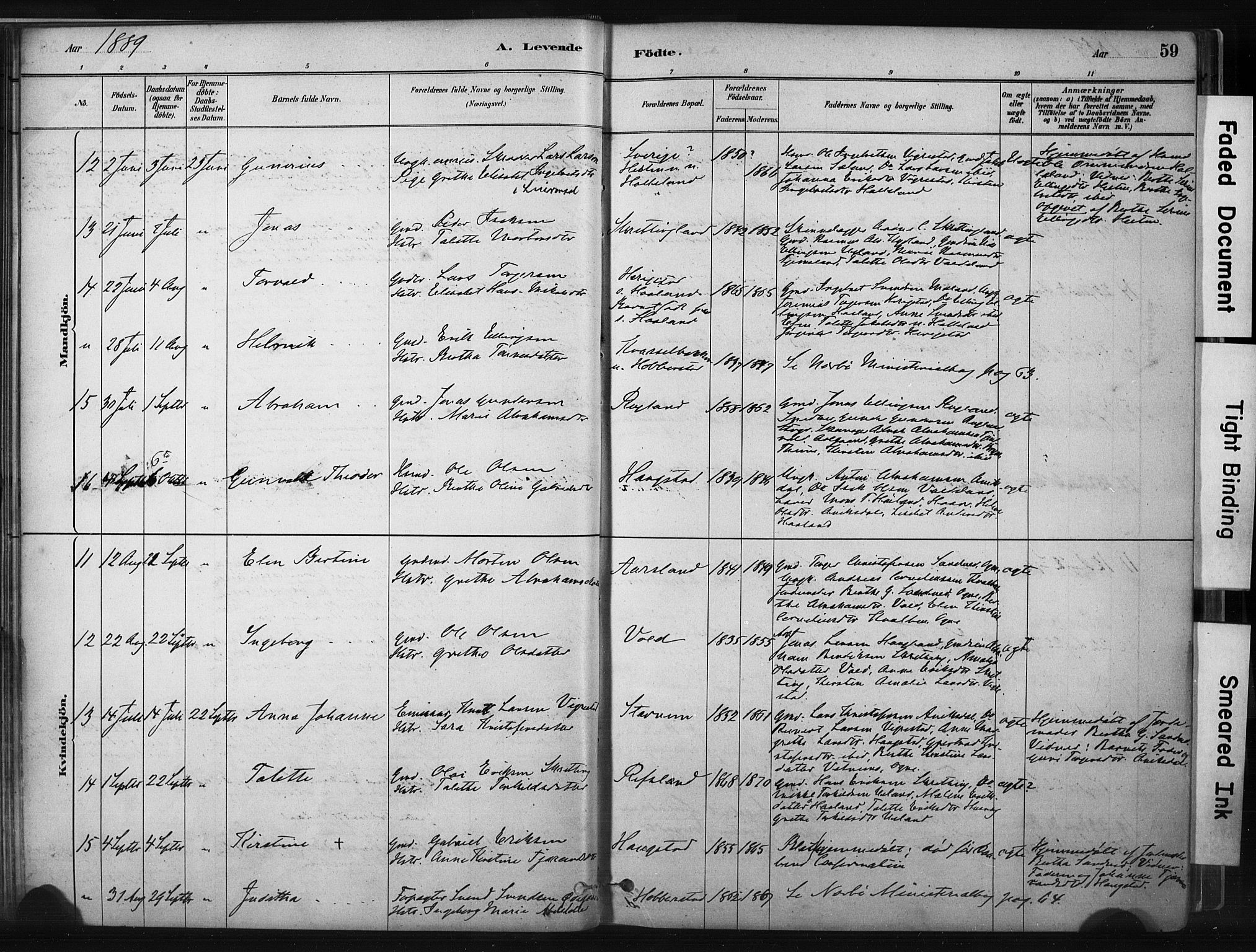 Hå sokneprestkontor, AV/SAST-A-101801/001/30BA/L0011: Parish register (official) no. A 10, 1879-1900, p. 59