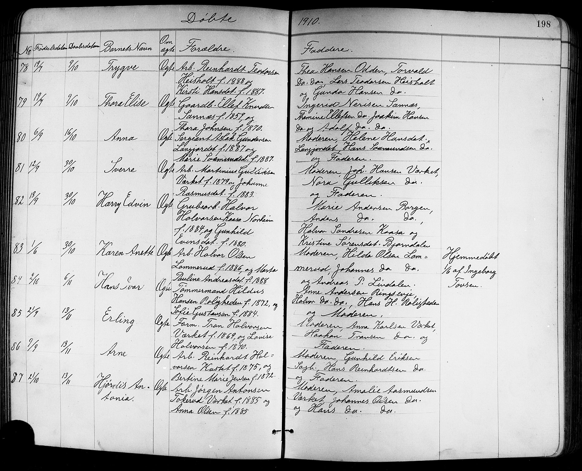 Holla kirkebøker, AV/SAKO-A-272/G/Ga/L0005: Parish register (copy) no. I 5, 1891-1917, p. 198