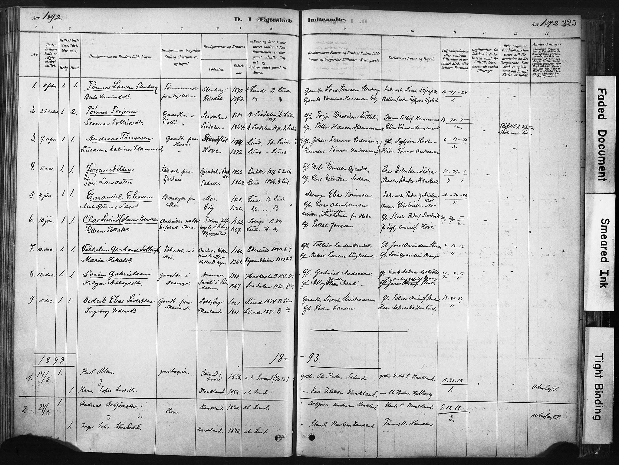 Lund sokneprestkontor, AV/SAST-A-101809/S06/L0011: Parish register (official) no. A 10, 1877-1904, p. 225