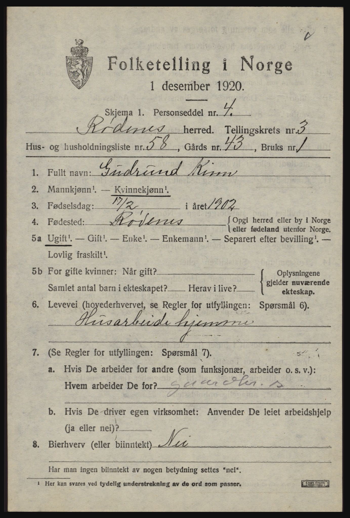 SAO, 1920 census for Rødenes, 1920, p. 2346