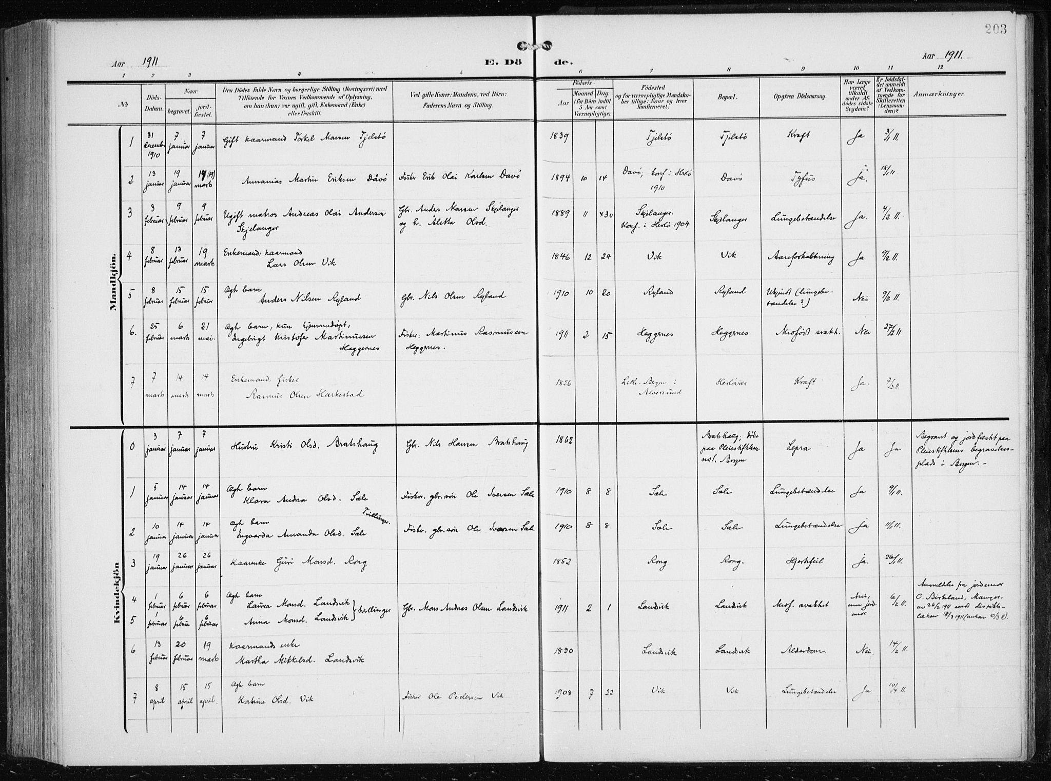 Herdla Sokneprestembete, SAB/A-75701/H/Haa: Parish register (official) no. A 5, 1905-1918, p. 203