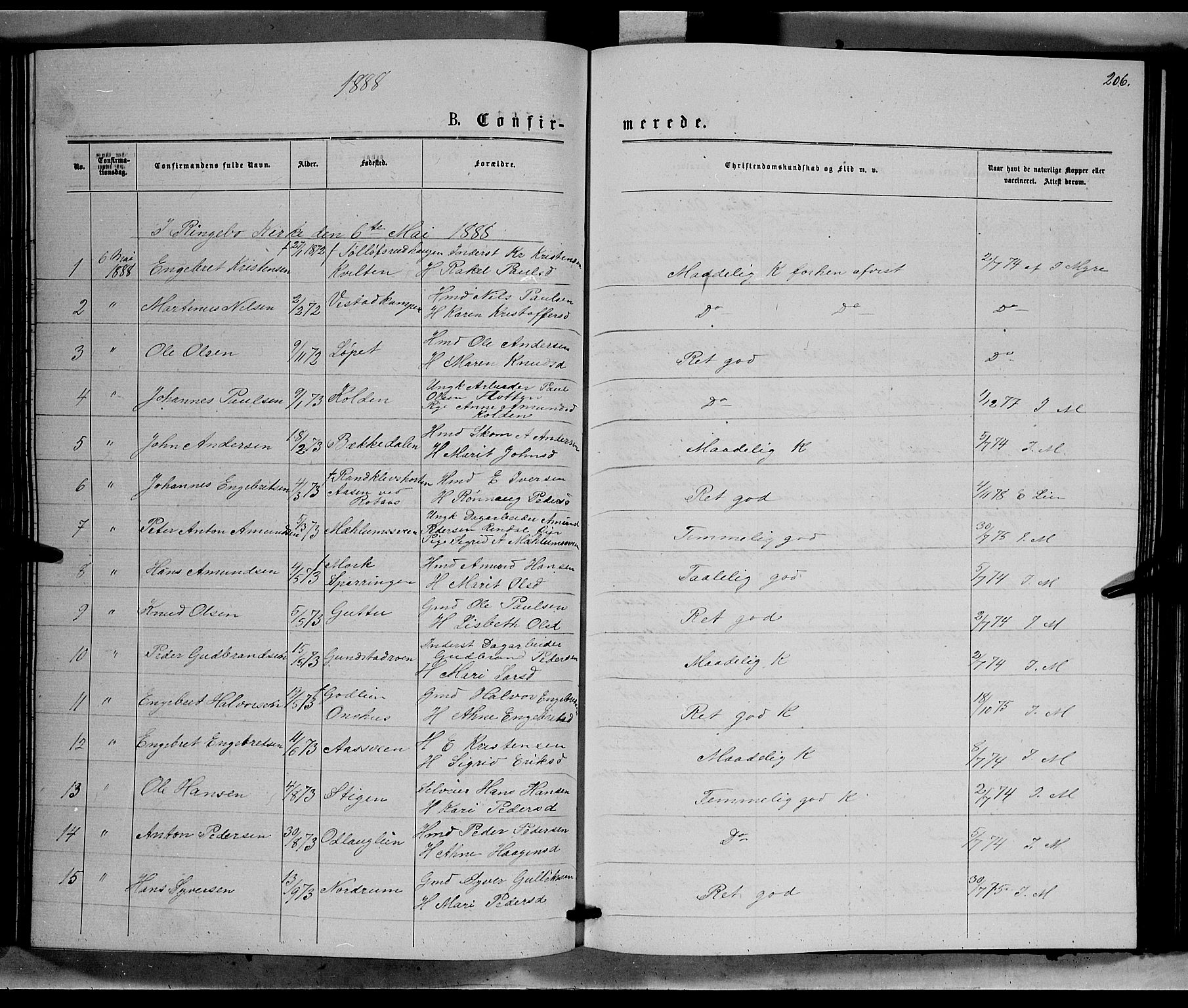 Ringebu prestekontor, SAH/PREST-082/H/Ha/Hab/L0006: Parish register (copy) no. 6, 1880-1898, p. 206