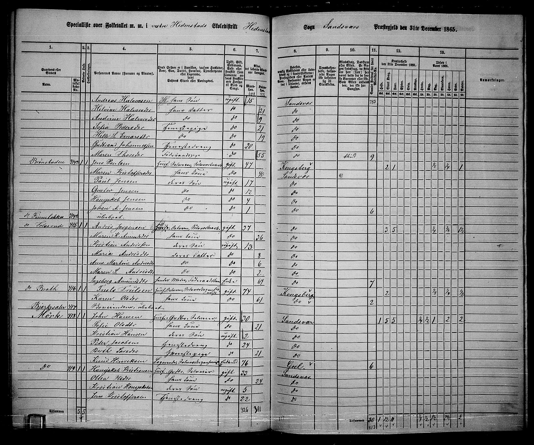 RA, 1865 census for Sandsvær, 1865, p. 148