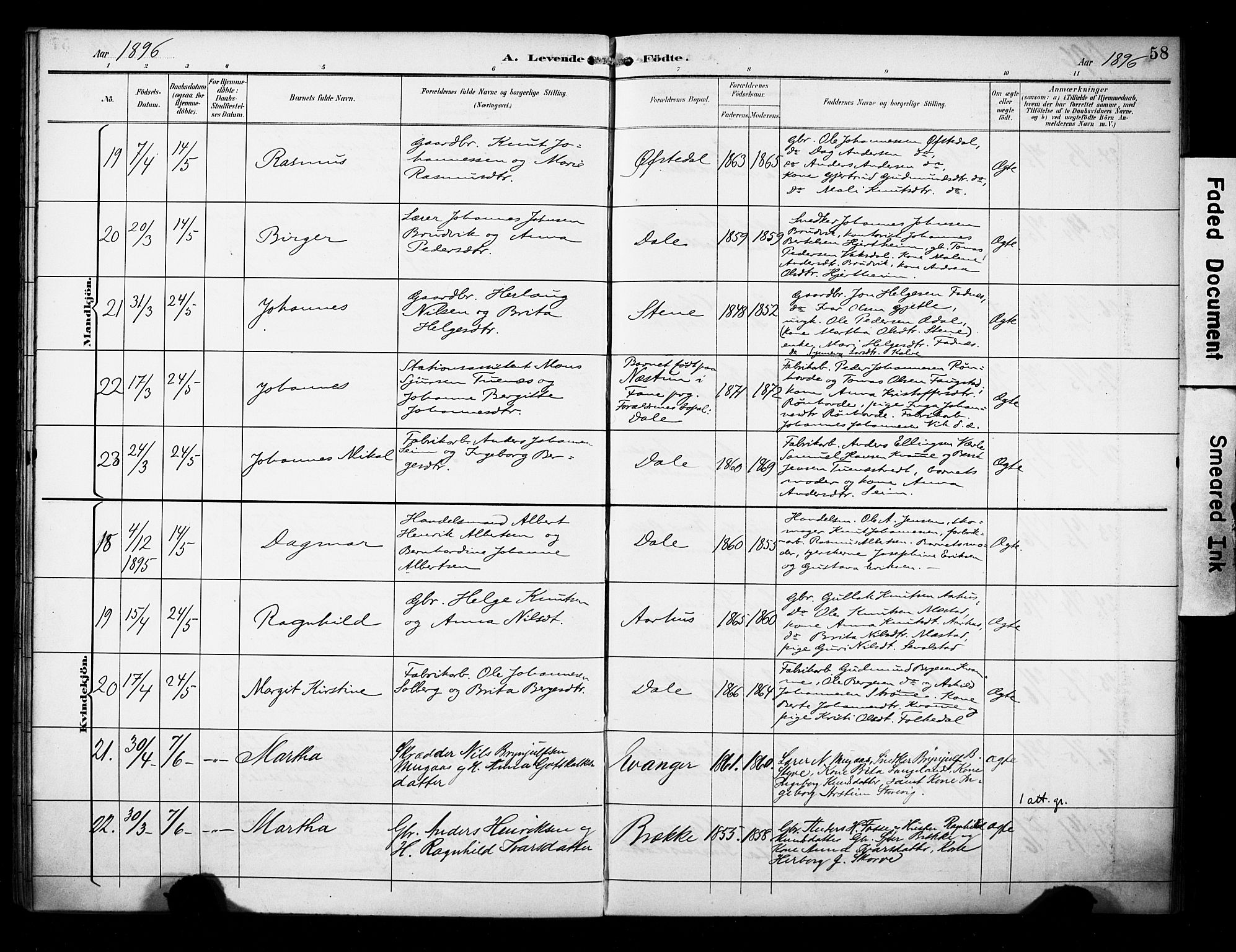 Evanger sokneprestembete, SAB/A-99924: Parish register (official) no. A 2, 1892-1899, p. 58