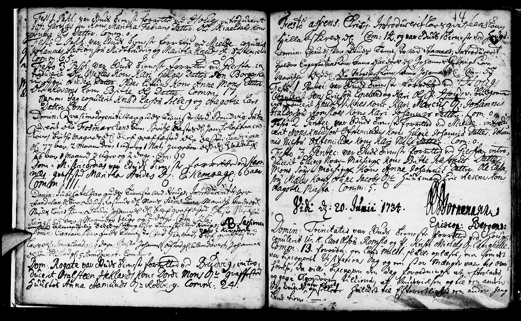 Haus sokneprestembete, AV/SAB-A-75601/H/Haa: Parish register (official) no. A 5, 1733-1747, p. 14