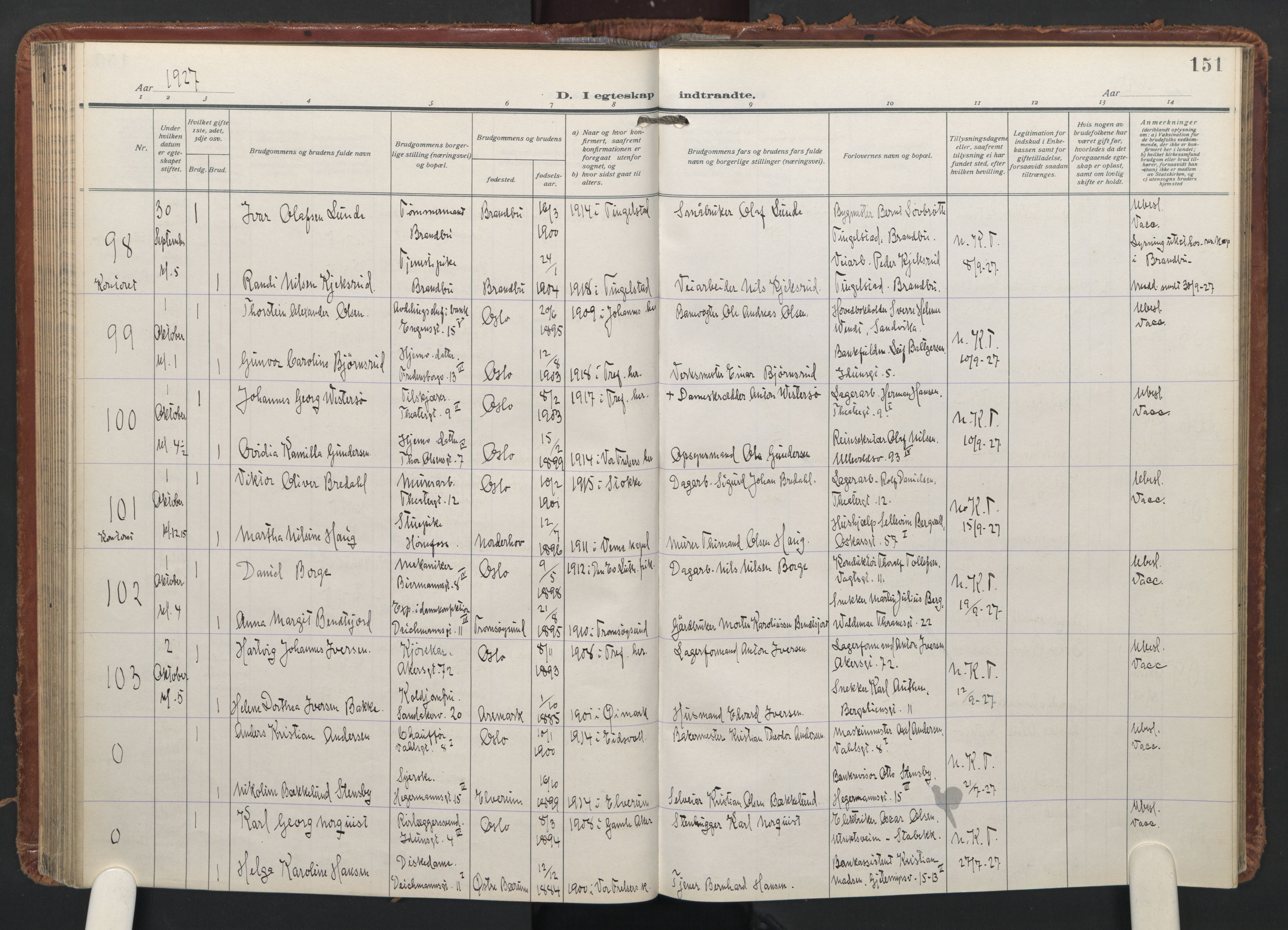 Trefoldighet prestekontor Kirkebøker, AV/SAO-A-10882/F/Fc/L0009: Parish register (official) no. III 9, 1922-1936, p. 151