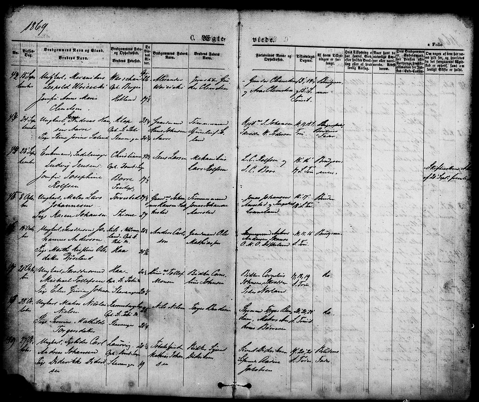 St. Petri sokneprestkontor, AV/SAST-A-101813/001/30/30BA/L0010: Parish register (official) no. A 10, 1869-1878, p. 1