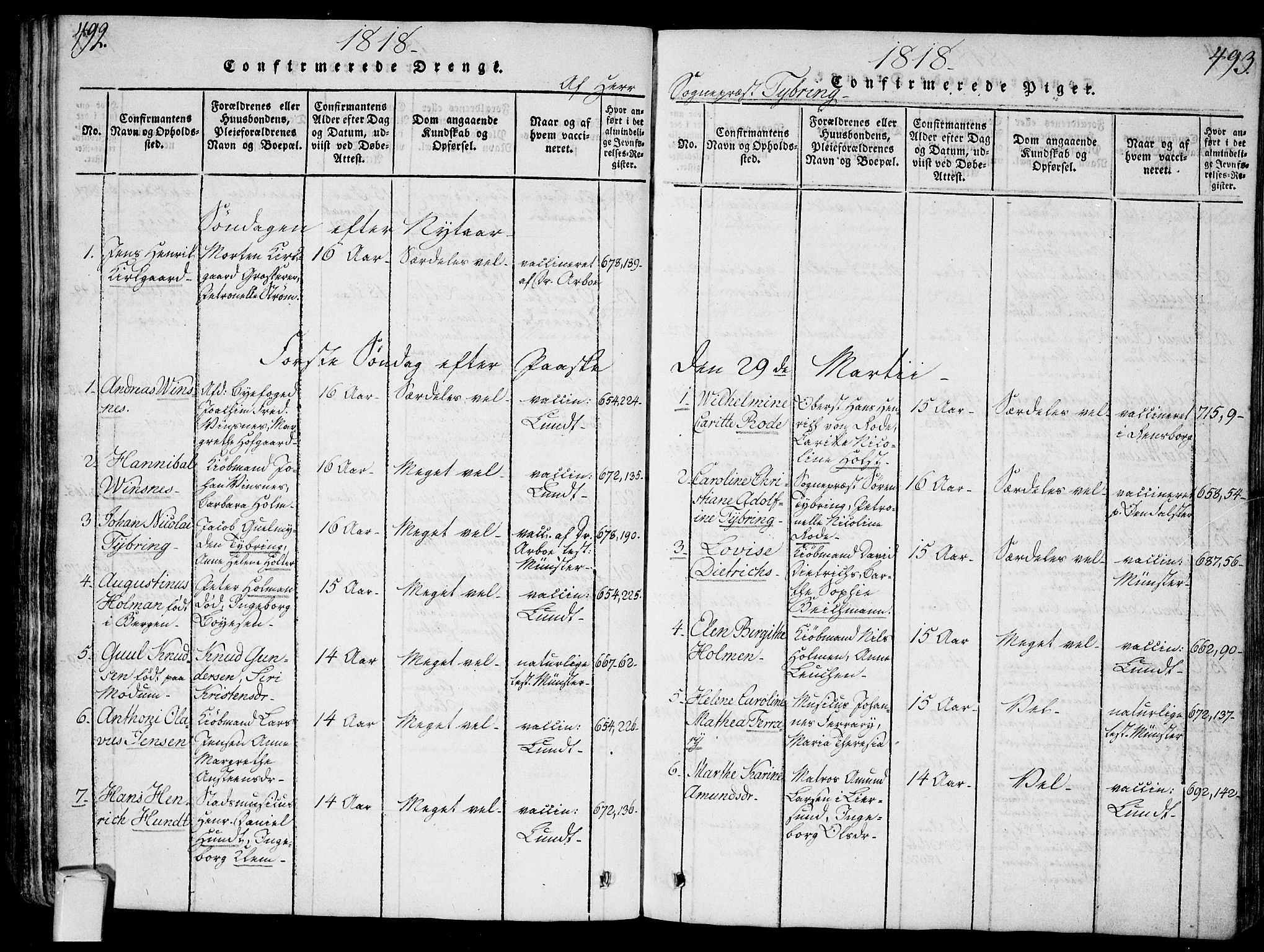 Bragernes kirkebøker, SAKO/A-6/G/Ga/L0001: Parish register (copy) no. 1, 1815-1829, p. 492-493
