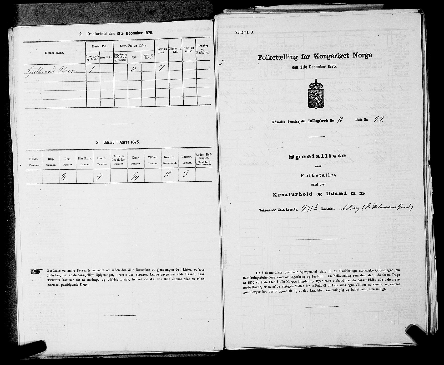 RA, 1875 census for 0237P Eidsvoll, 1875, p. 1511