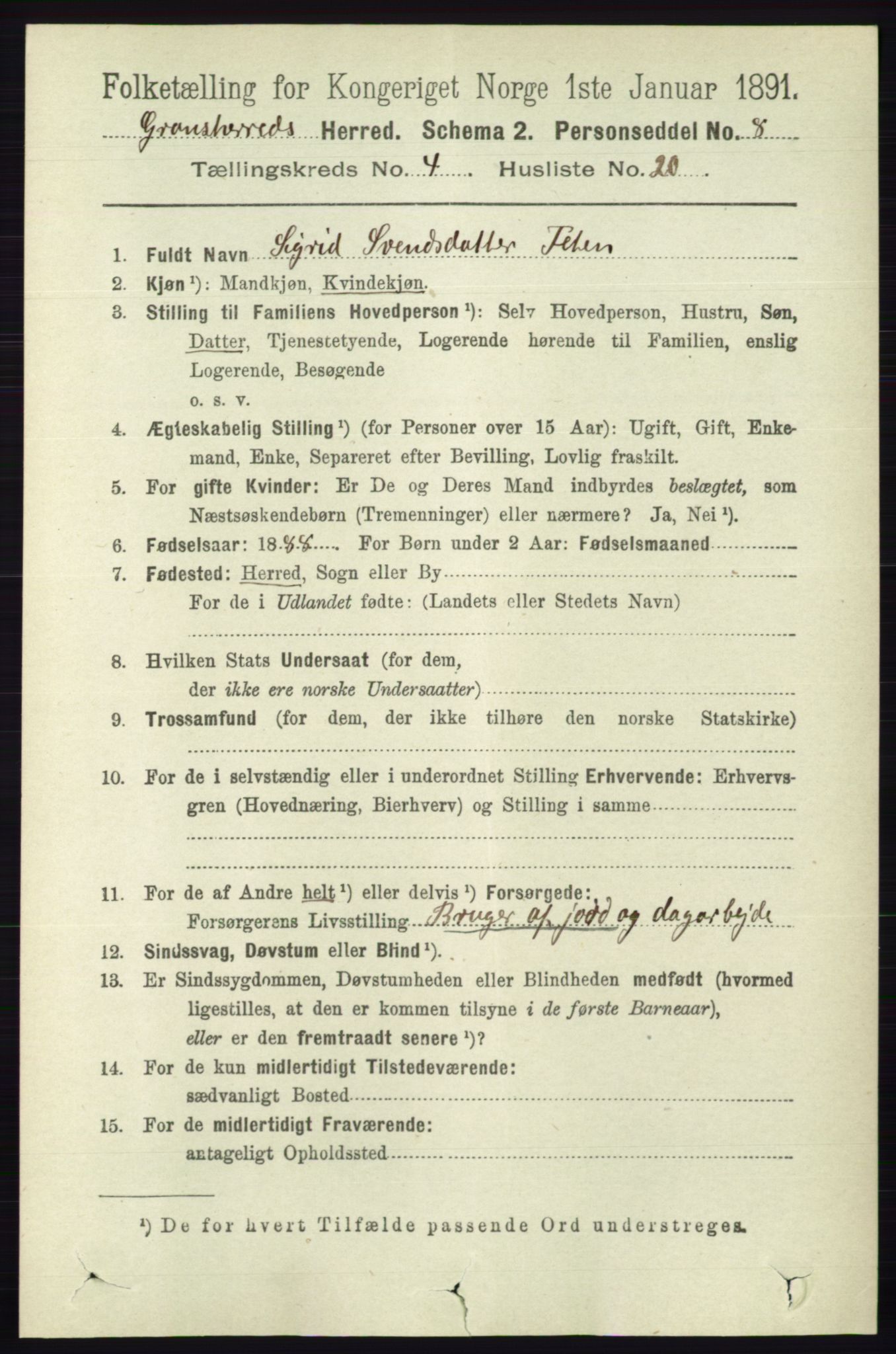 RA, 1891 census for 0824 Gransherad, 1891, p. 815