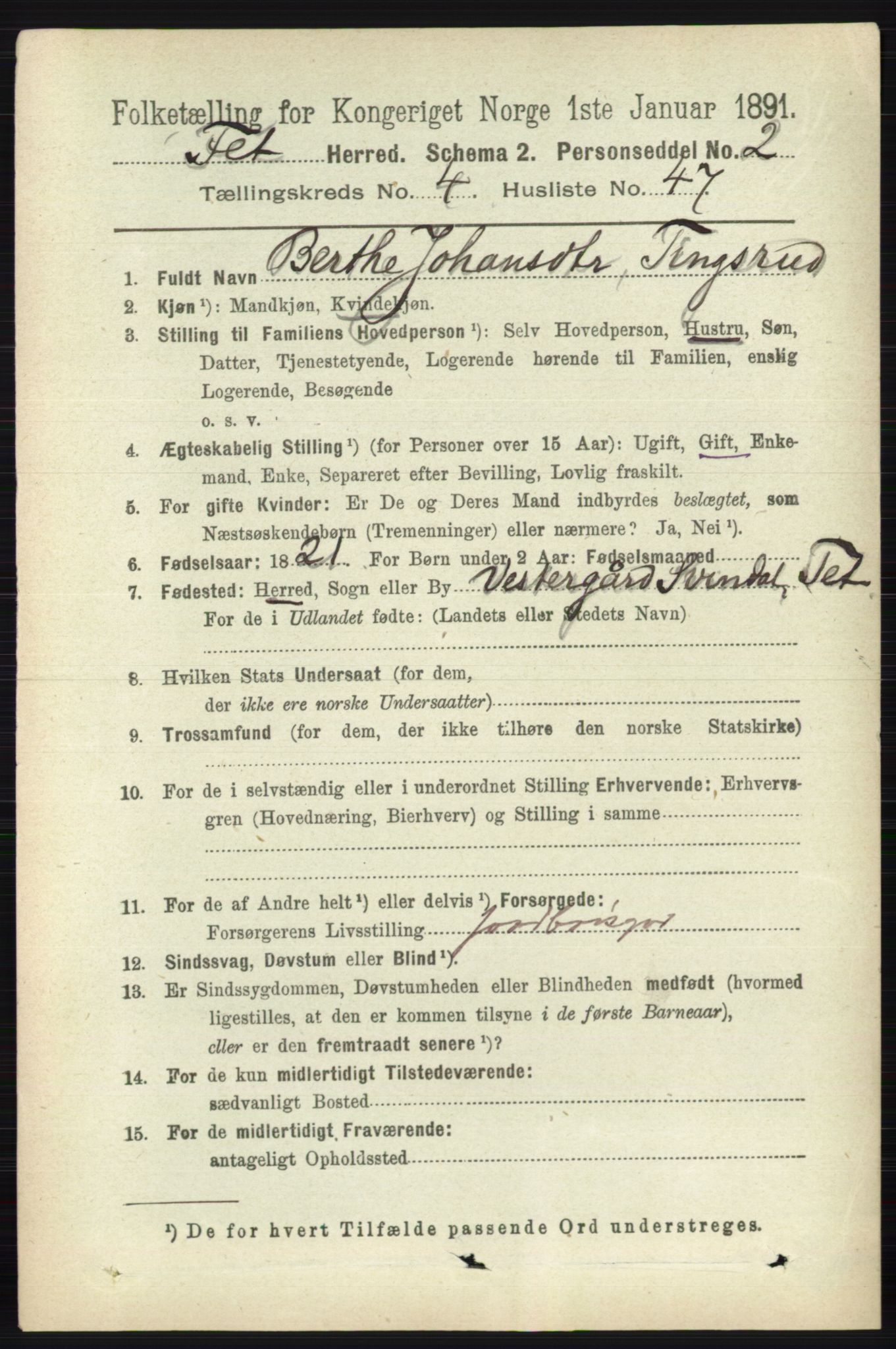 RA, 1891 census for 0227 Fet, 1891, p. 1535