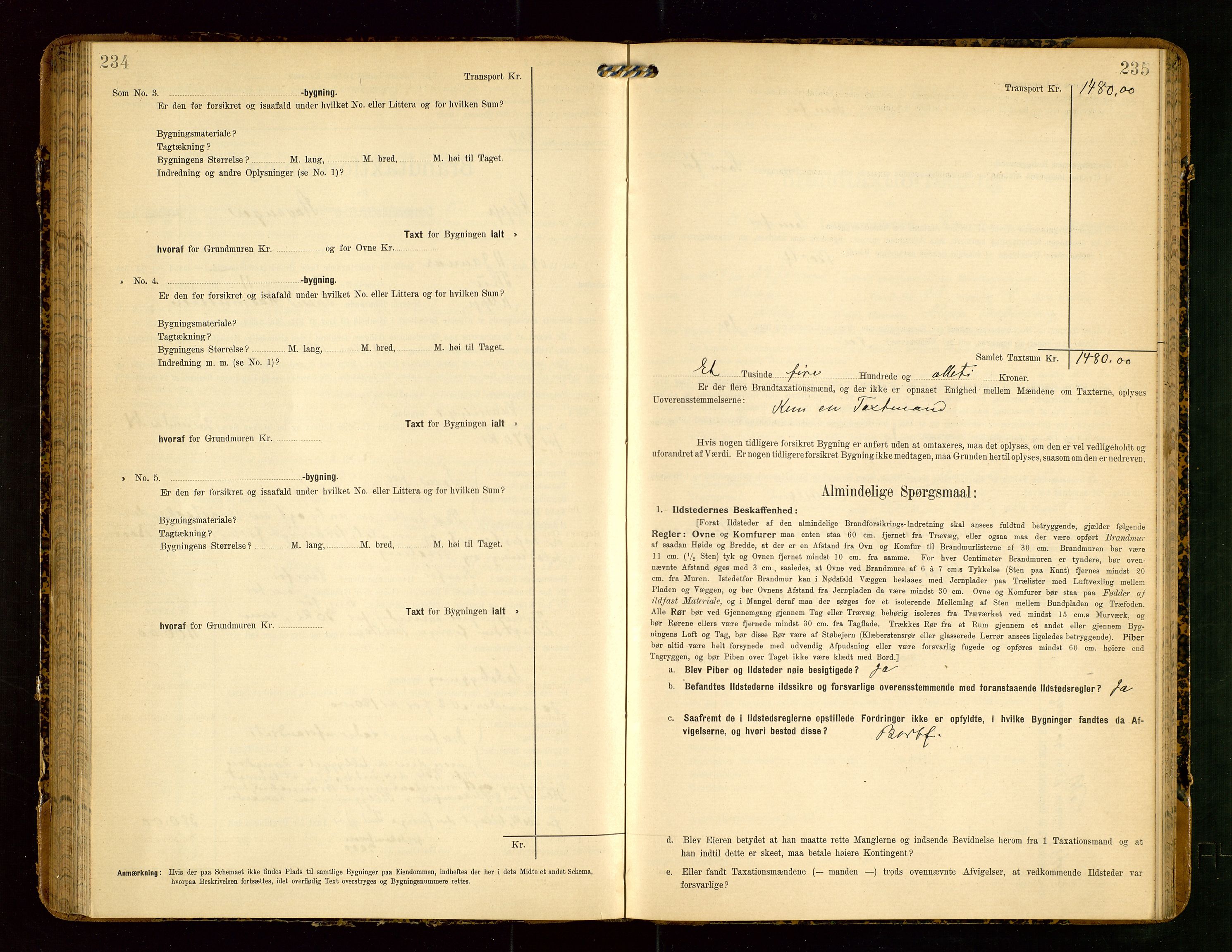 Klepp lensmannskontor, AV/SAST-A-100163/Goc/L0004: "Brandtaxationsprotokol" m/register, 1906-1908, p. 234-235