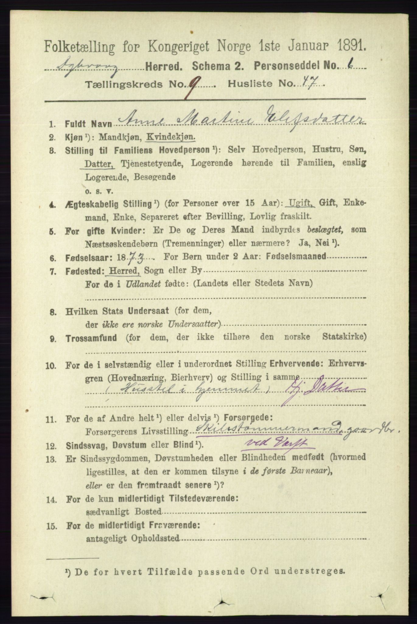RA, 1891 census for 0915 Dypvåg, 1891, p. 3570