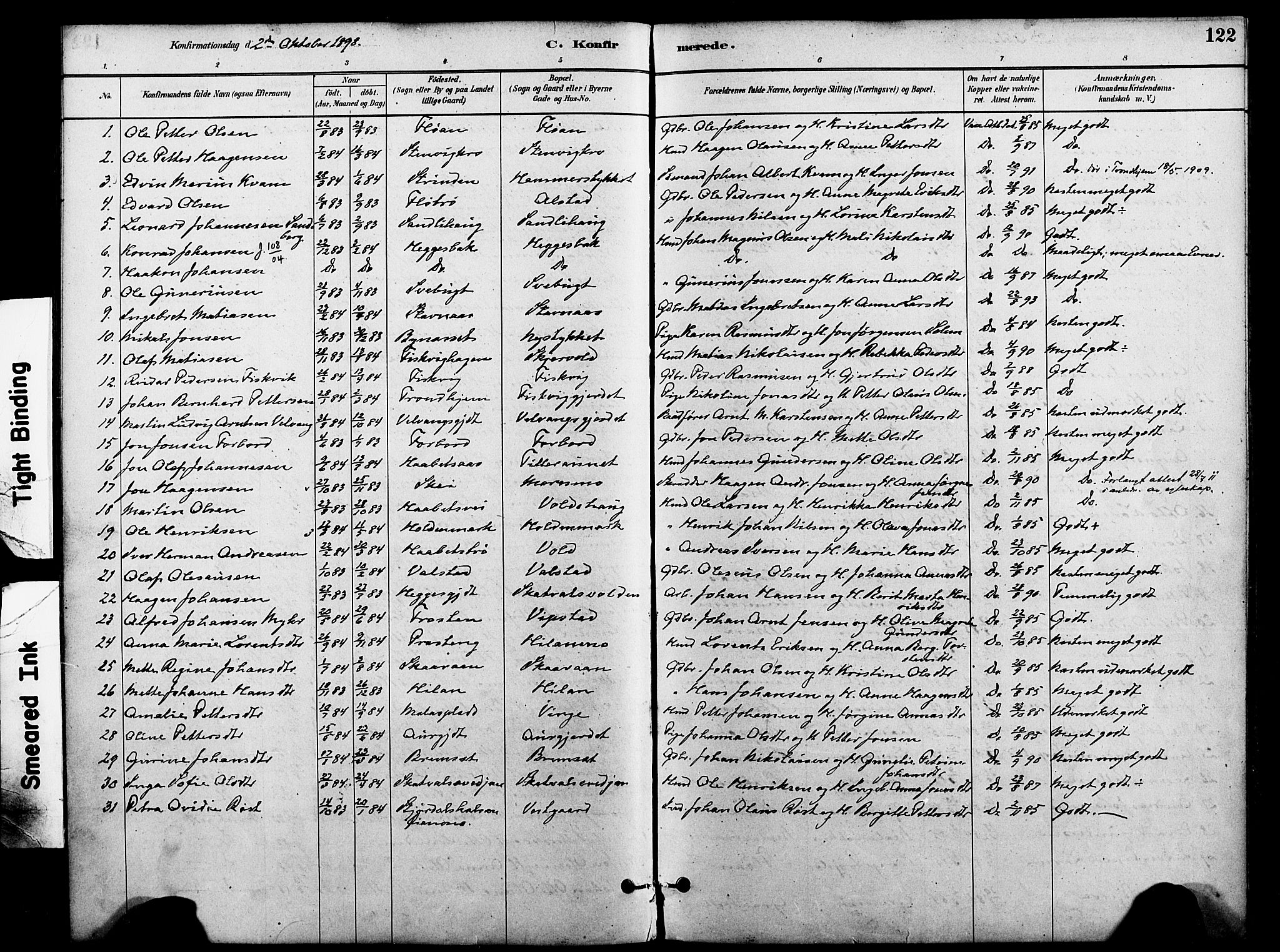 Ministerialprotokoller, klokkerbøker og fødselsregistre - Nord-Trøndelag, SAT/A-1458/712/L0100: Parish register (official) no. 712A01, 1880-1900, p. 122