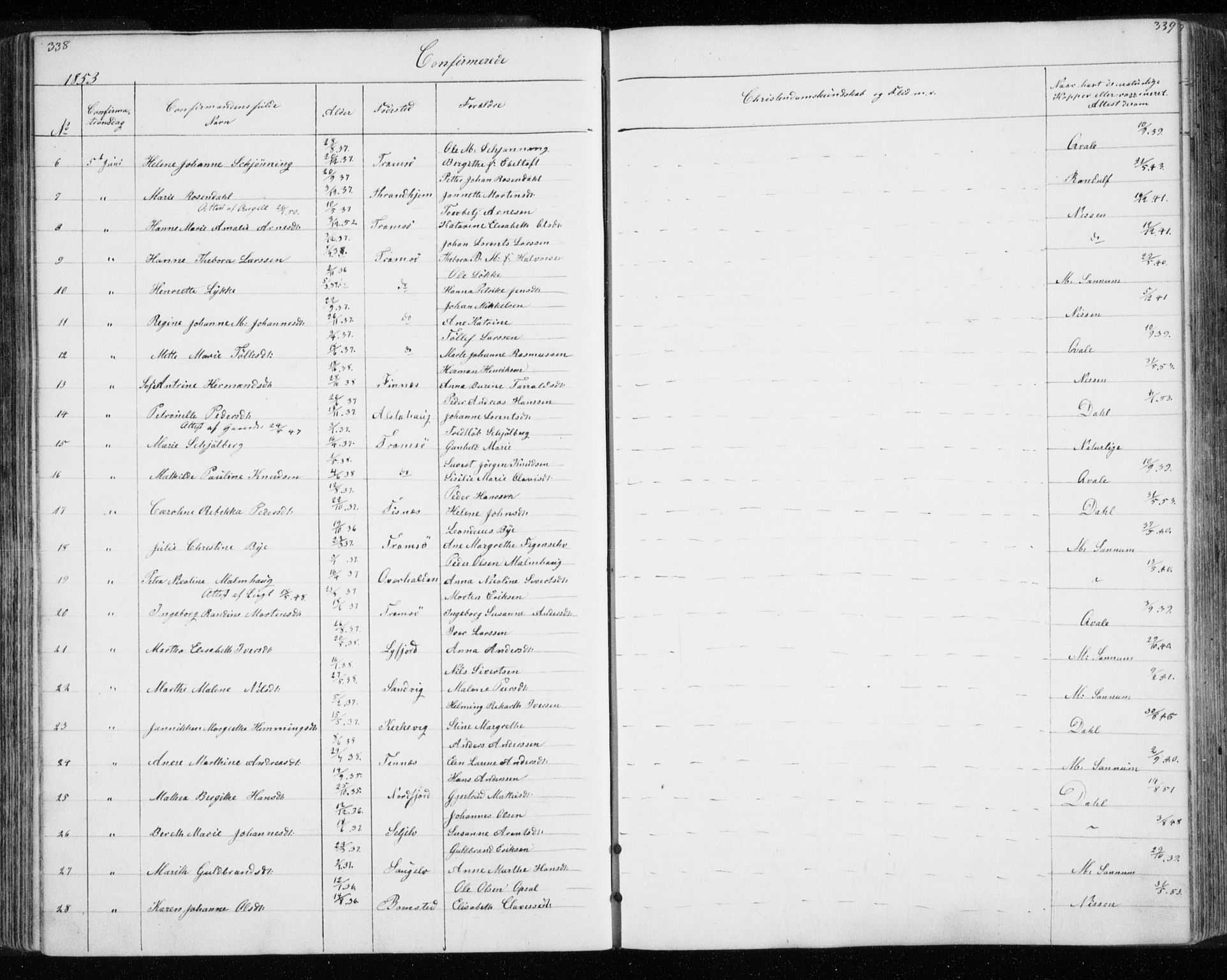 Tromsø sokneprestkontor/stiftsprosti/domprosti, SATØ/S-1343/G/Gb/L0005klokker: Parish register (copy) no. 5, 1846-1857, p. 338-339