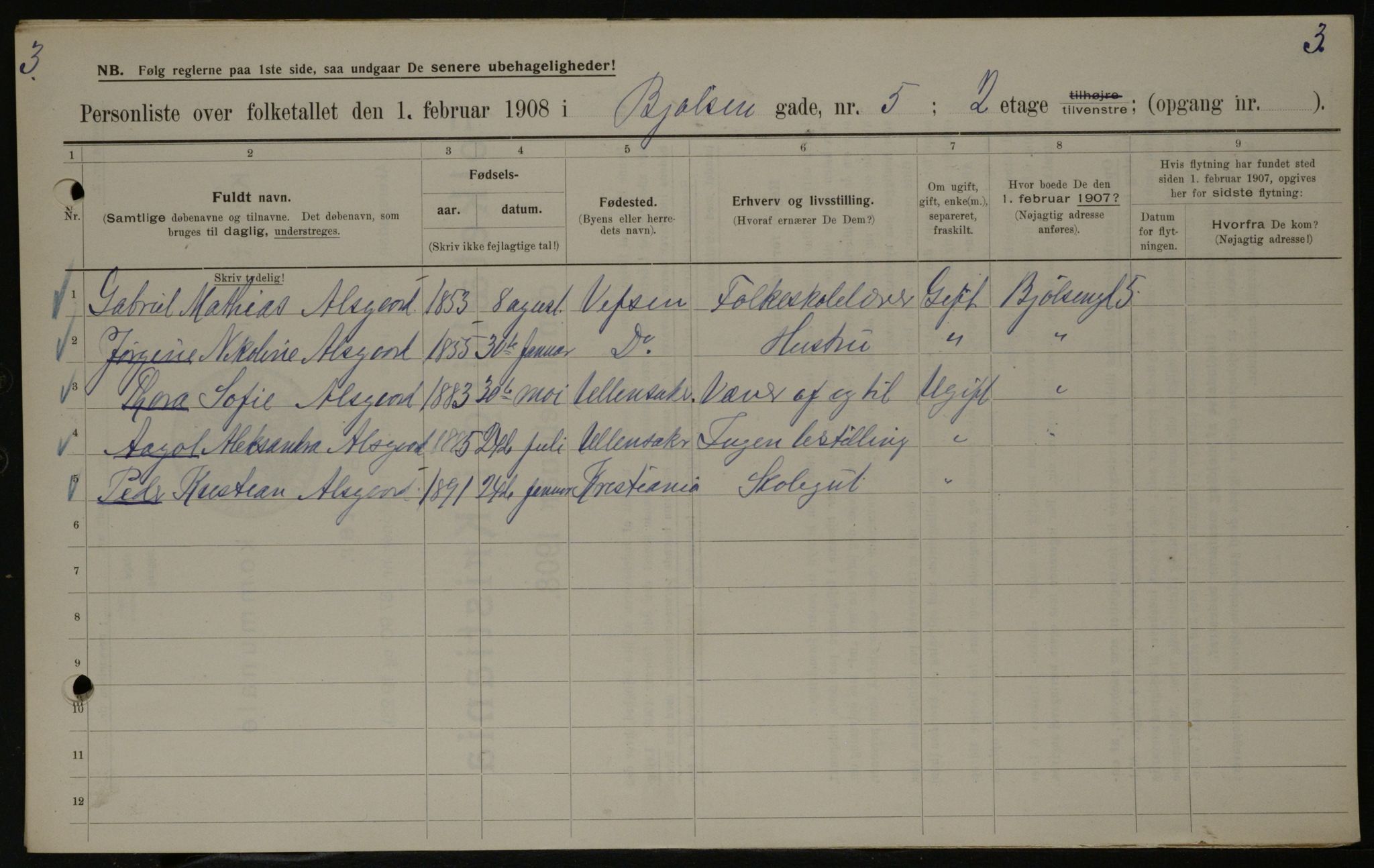 OBA, Municipal Census 1908 for Kristiania, 1908, p. 6327