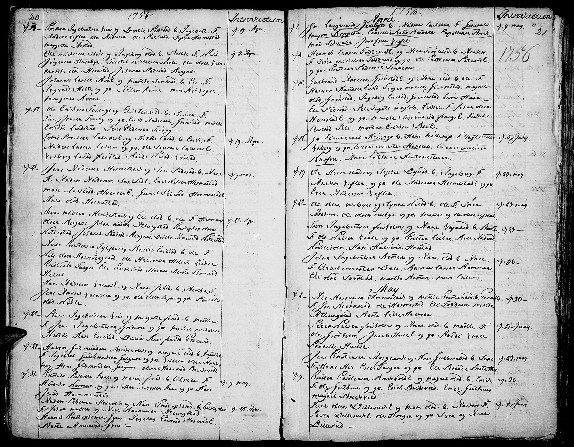 Stange prestekontor, AV/SAH-PREST-002/K/L0005: Parish register (official) no. 5, 1754-1762, p. 20-21