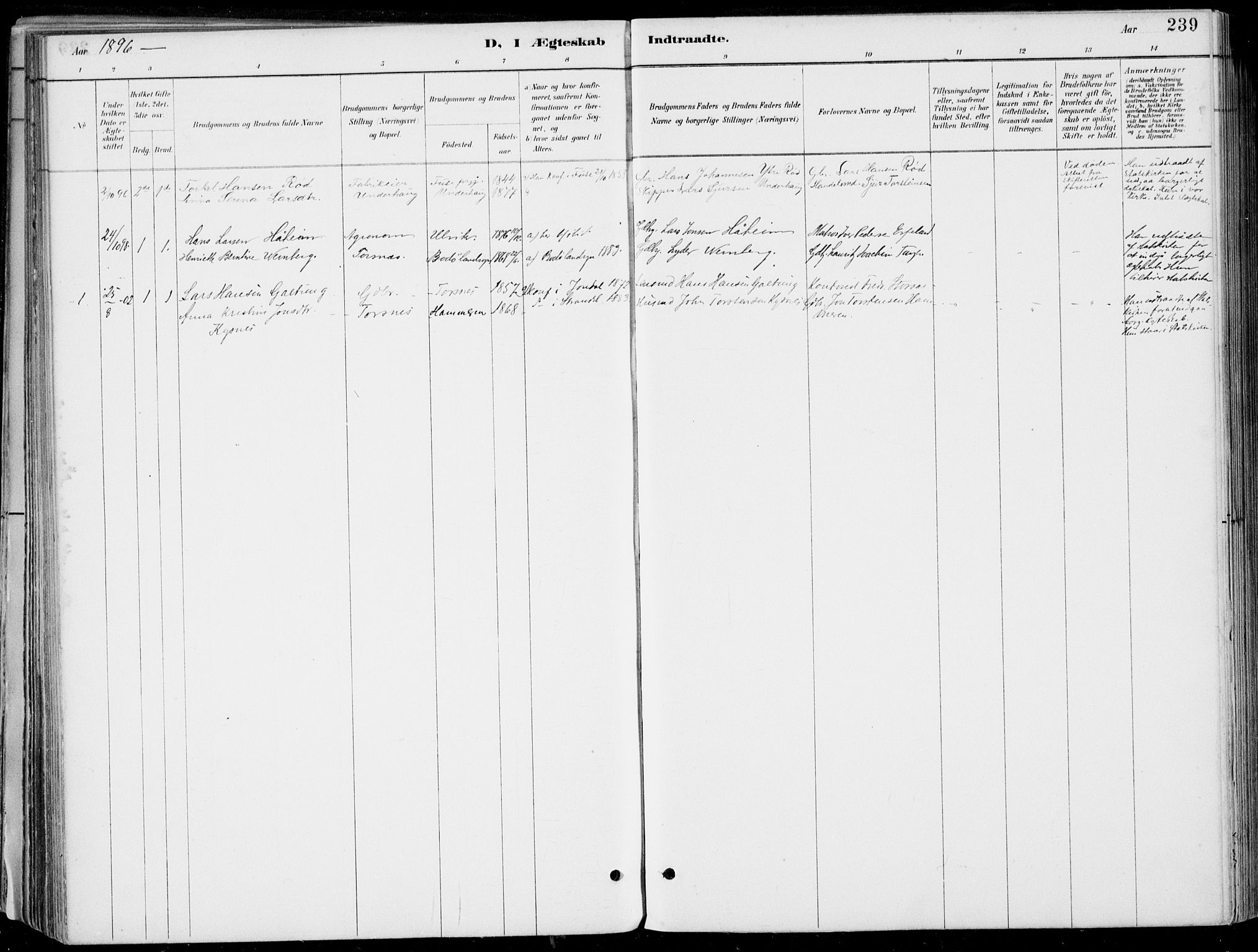 Strandebarm sokneprestembete, SAB/A-78401/H/Haa: Parish register (official) no. E  1, 1886-1908, p. 239