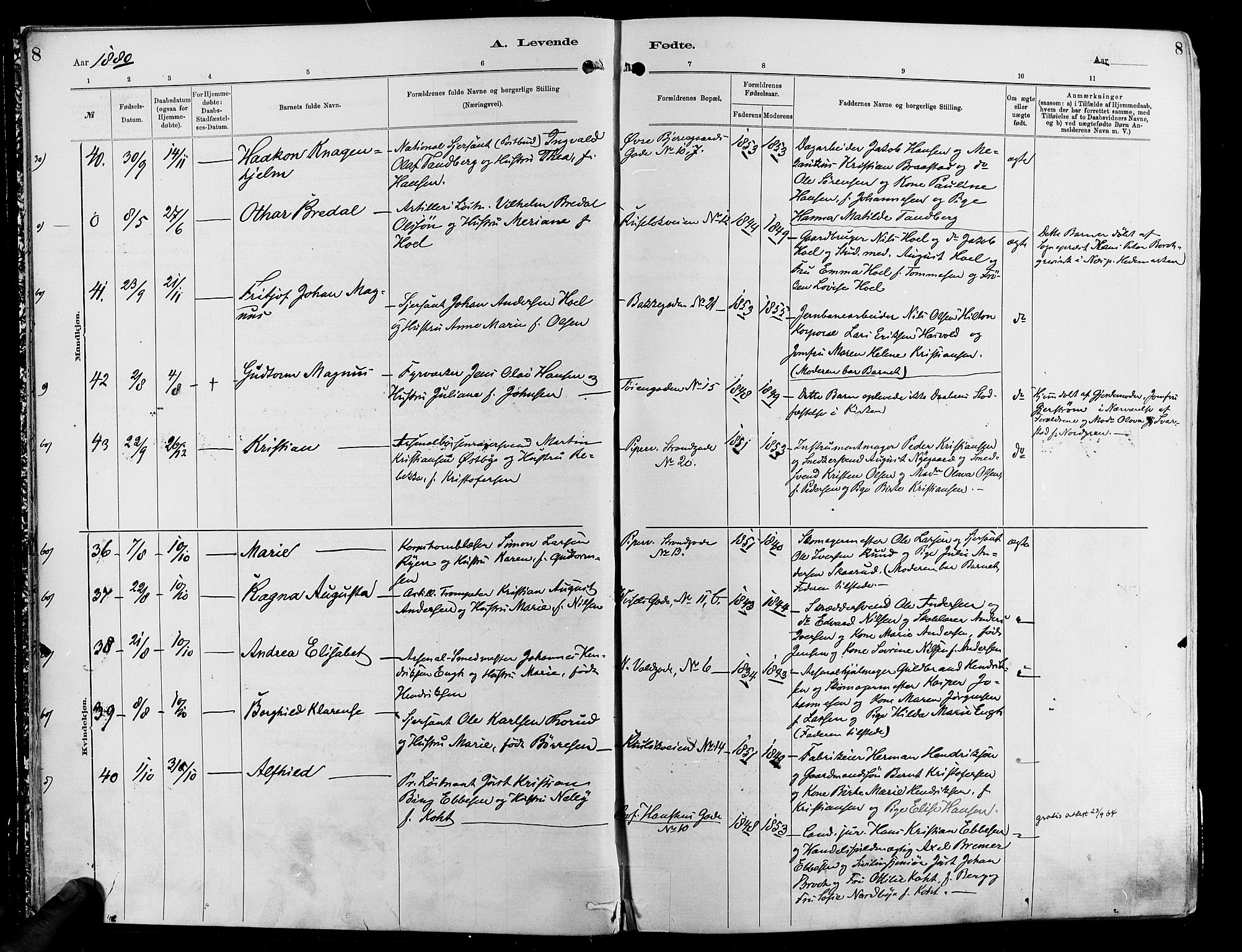 Garnisonsmenigheten Kirkebøker, SAO/A-10846/F/Fa/L0012: Parish register (official) no. 12, 1880-1893, p. 8