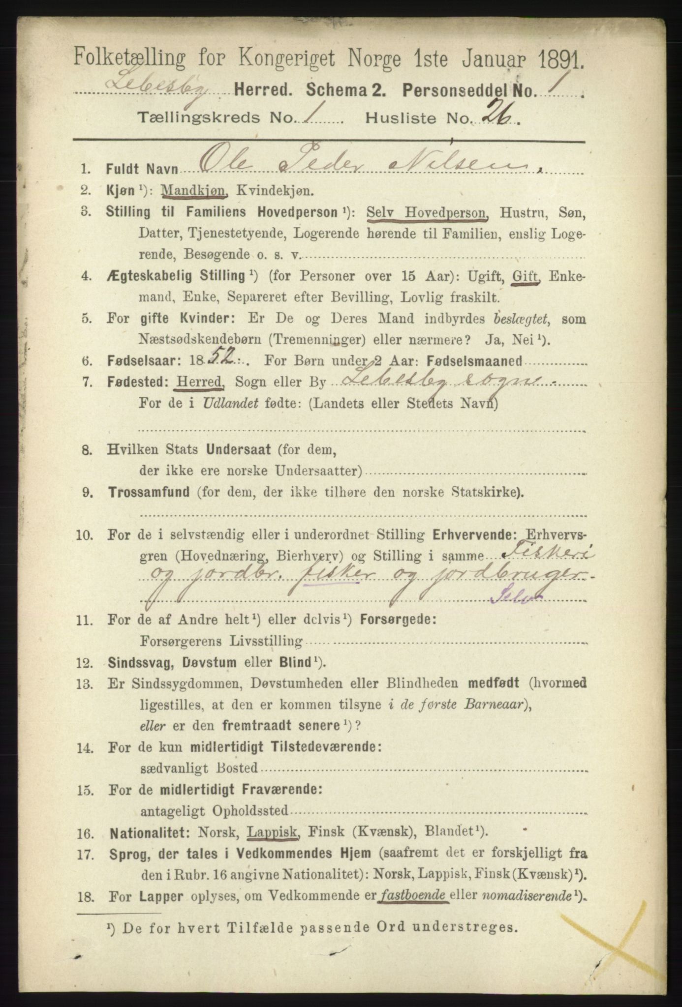 RA, 1891 census for 2022 Lebesby, 1891, p. 243