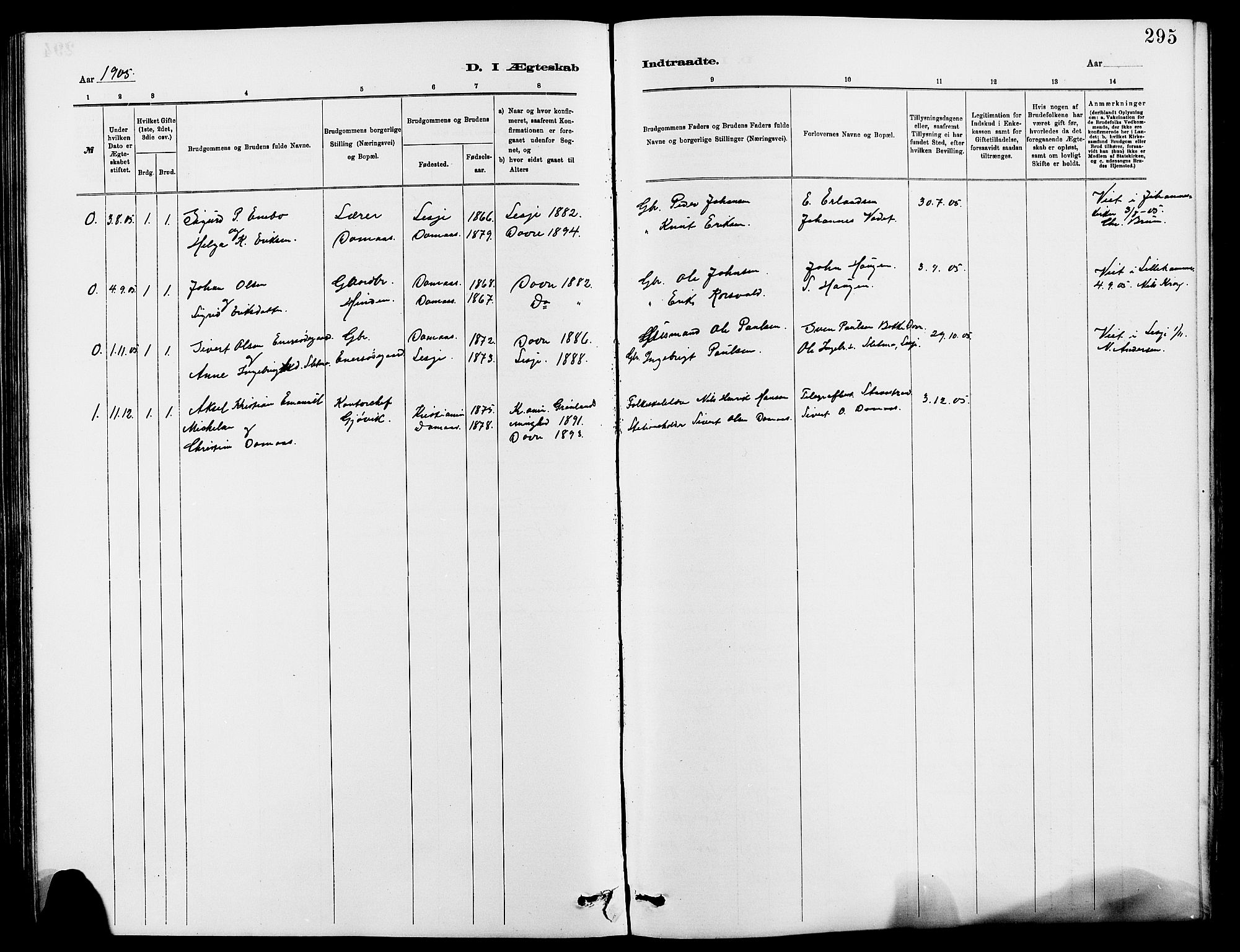Dovre prestekontor, SAH/PREST-066/H/Ha/Hab/L0002: Parish register (copy) no. 2, 1881-1907, p. 295