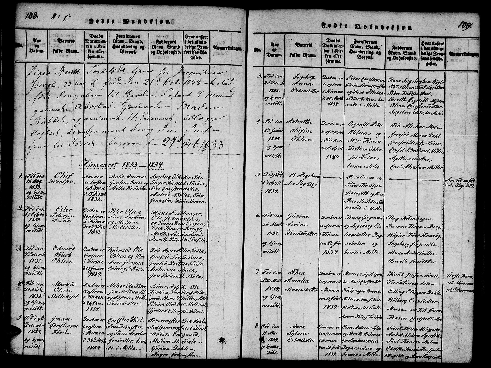 Ministerialprotokoller, klokkerbøker og fødselsregistre - Møre og Romsdal, SAT/A-1454/558/L0688: Parish register (official) no. 558A02, 1818-1843, p. 108-109