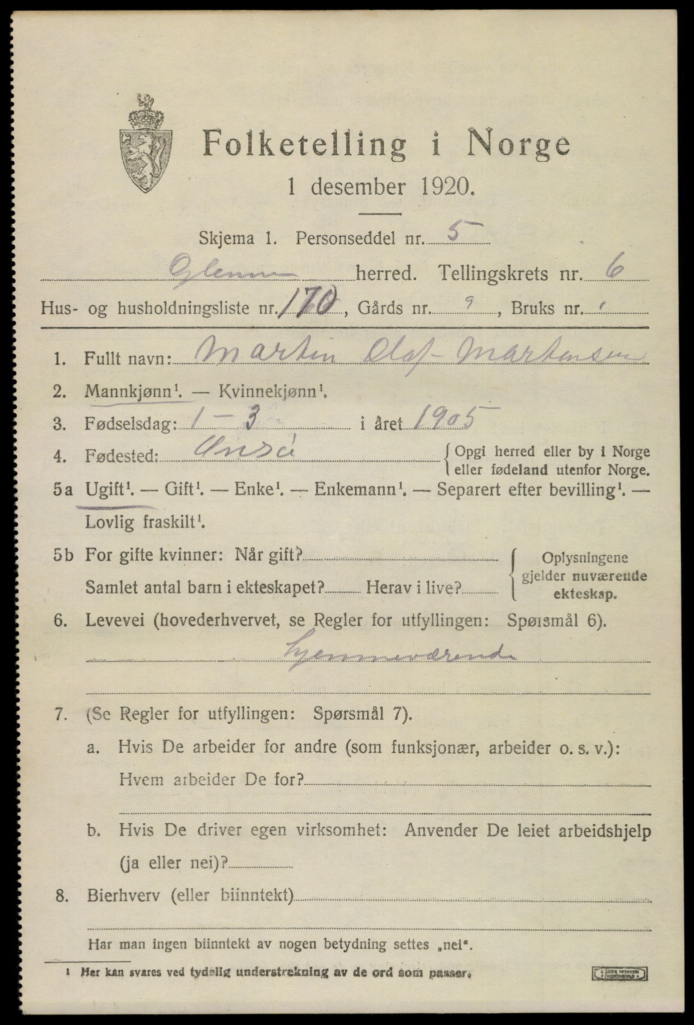 SAO, 1920 census for Glemmen, 1920, p. 21597