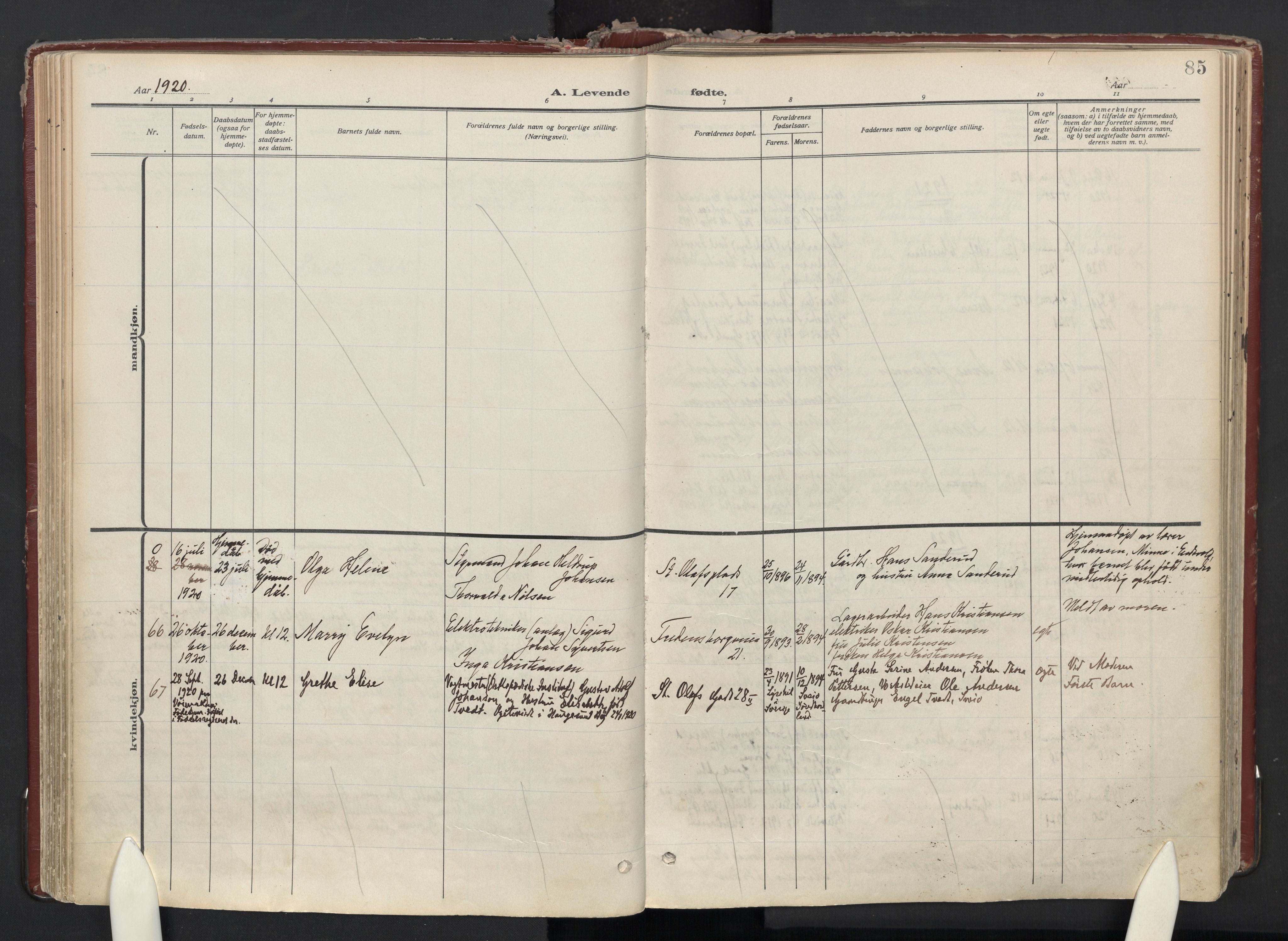 Trefoldighet prestekontor Kirkebøker, AV/SAO-A-10882/F/Fa/L0008: Parish register (official) no. I 8, 1914-1940, p. 85