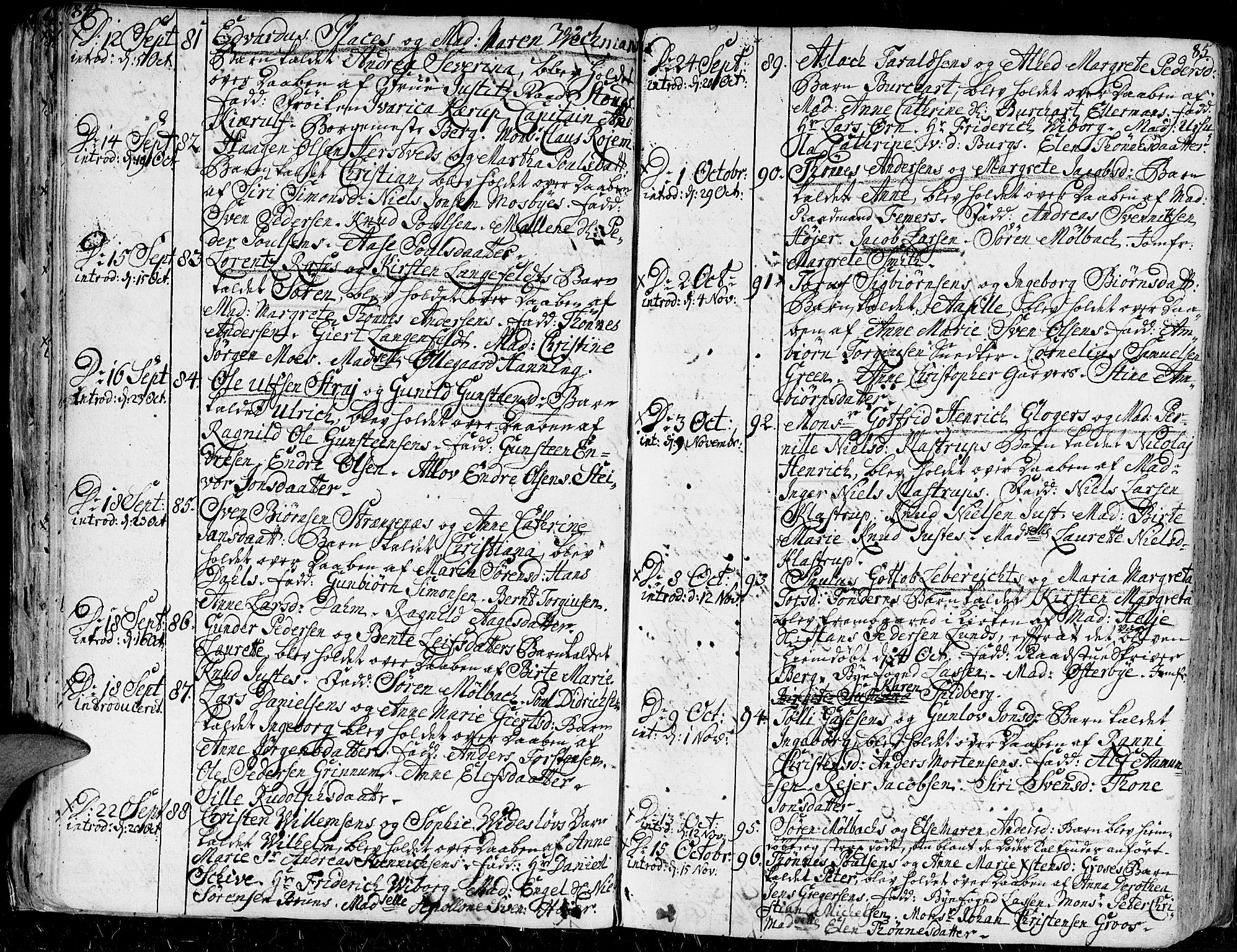 Kristiansand domprosti, AV/SAK-1112-0006/F/Fa/L0001: Parish register (official) no. A 1, 1734-1793, p. 84-85