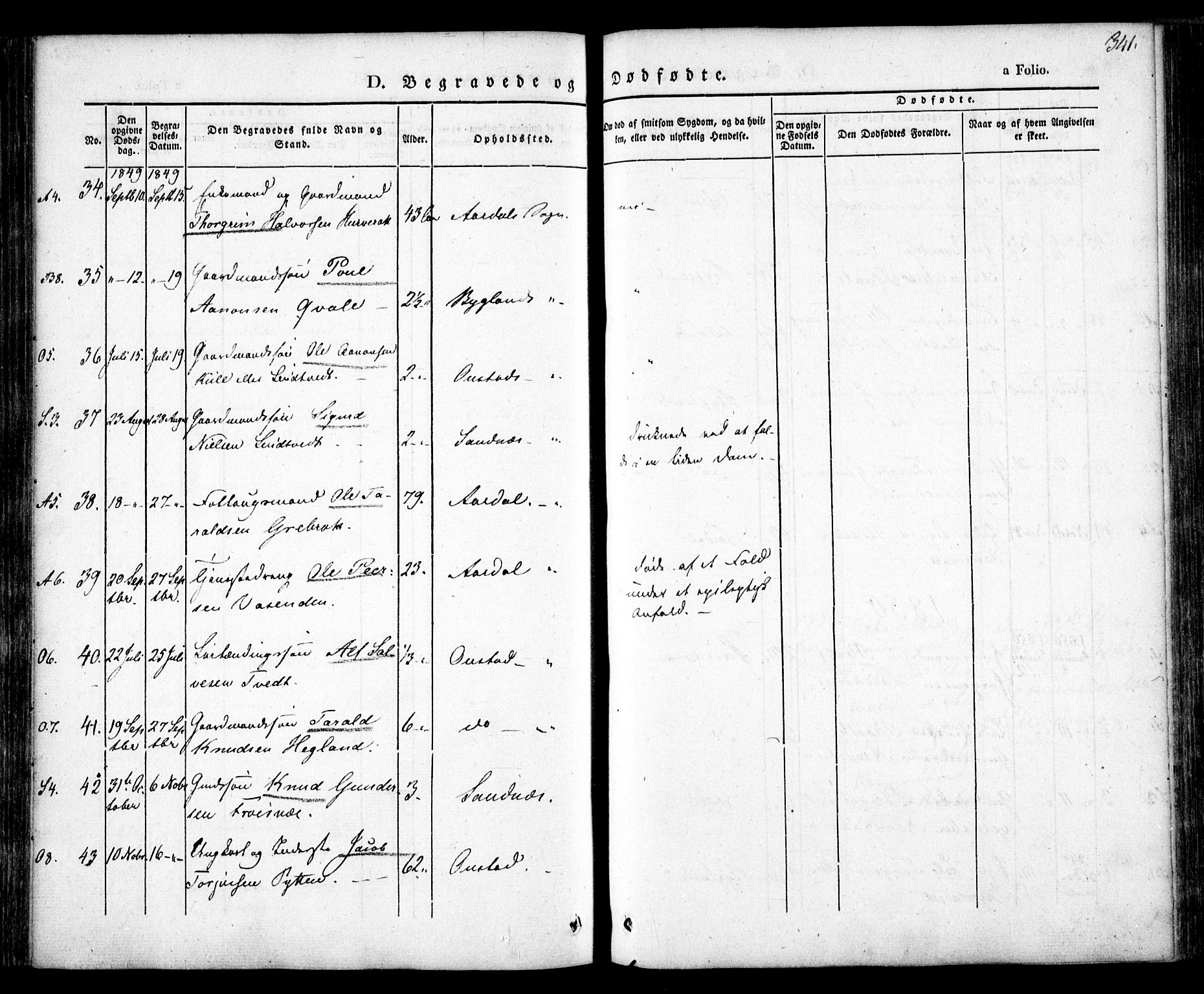 Bygland sokneprestkontor, AV/SAK-1111-0006/F/Fa/Fab/L0004: Parish register (official) no. A 4, 1842-1858, p. 341