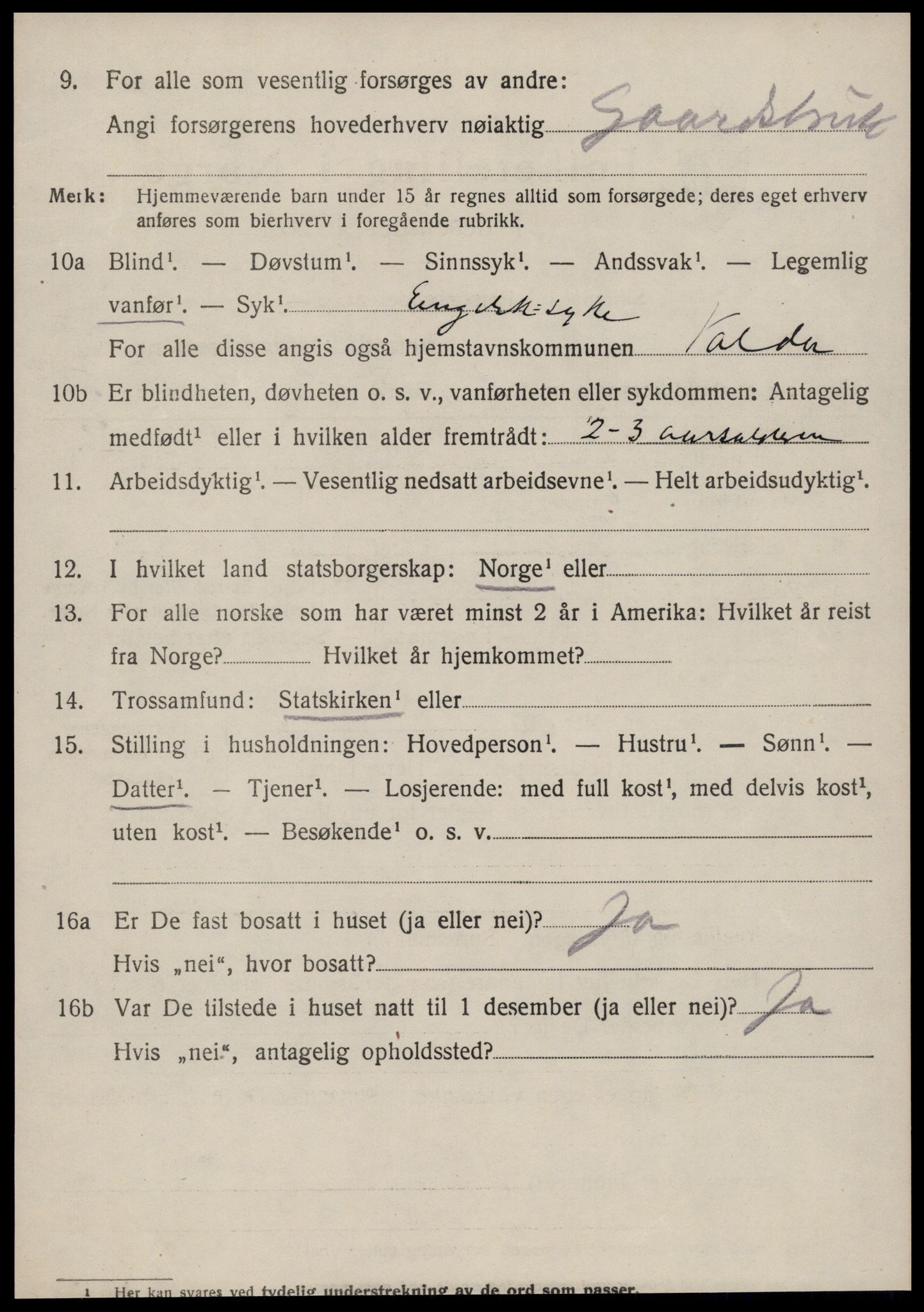 SAT, 1920 census for Volda, 1920, p. 6747