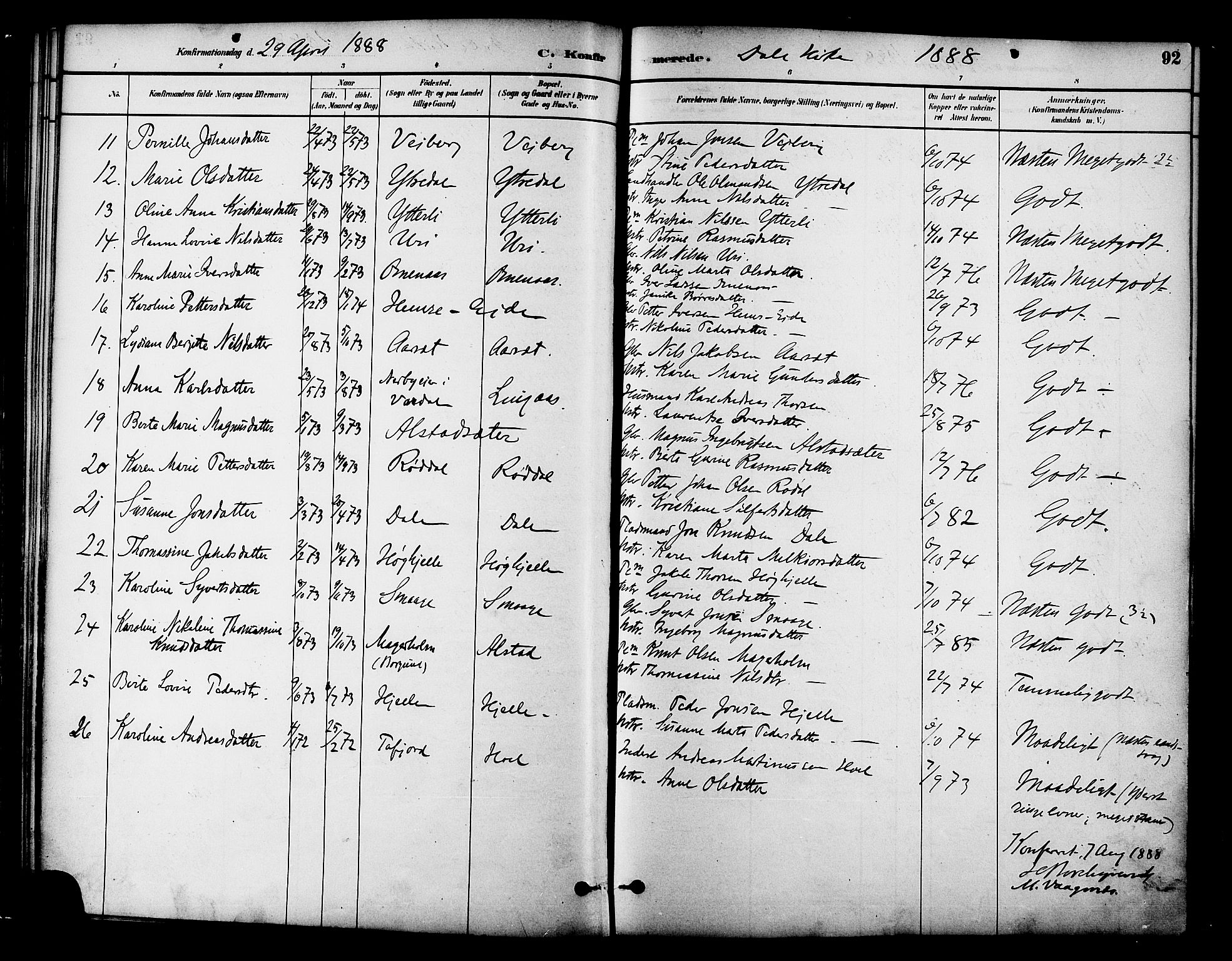 Ministerialprotokoller, klokkerbøker og fødselsregistre - Møre og Romsdal, SAT/A-1454/519/L0255: Parish register (official) no. 519A14, 1884-1908, p. 92