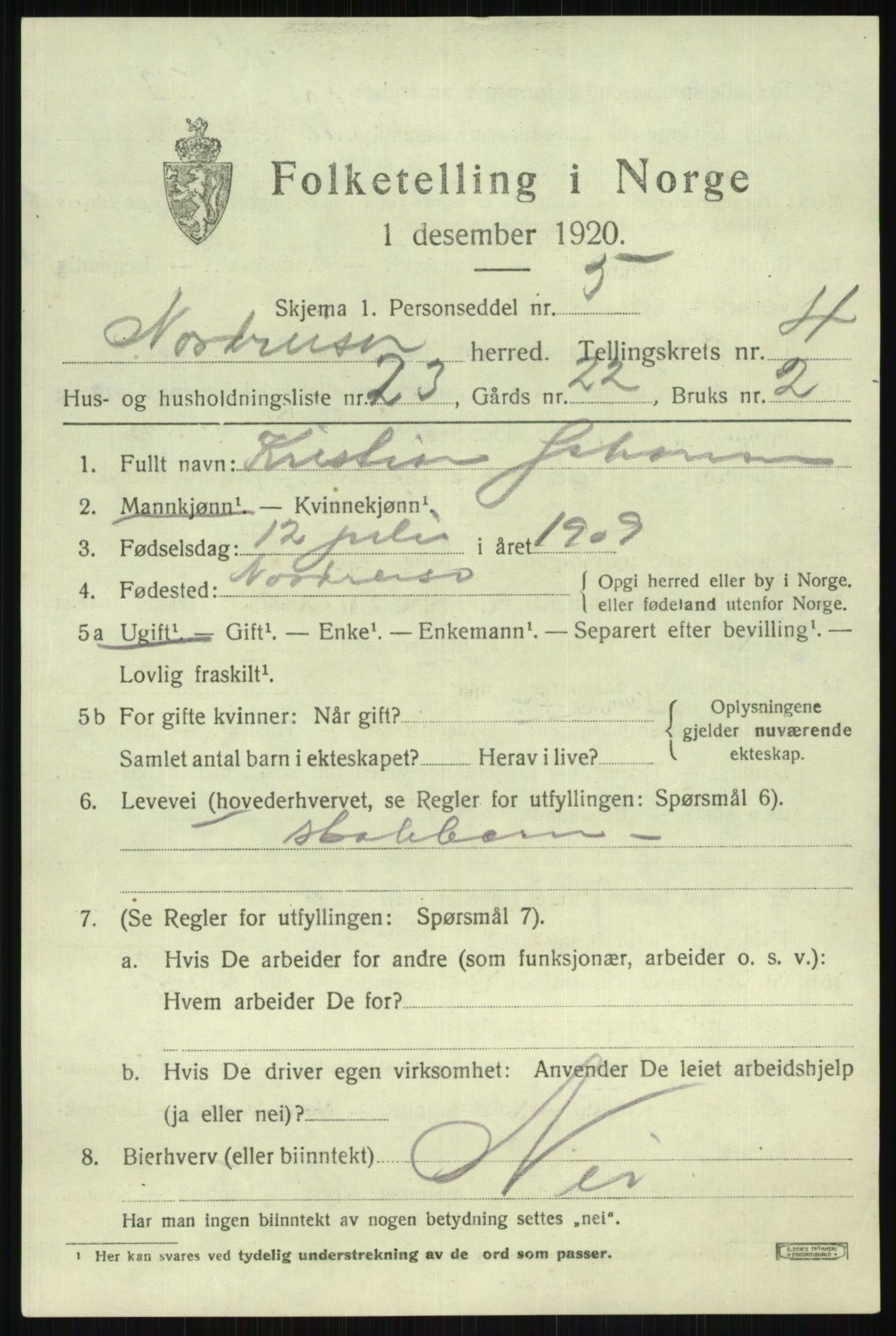 SATØ, 1920 census for Nordreisa, 1920, p. 2155