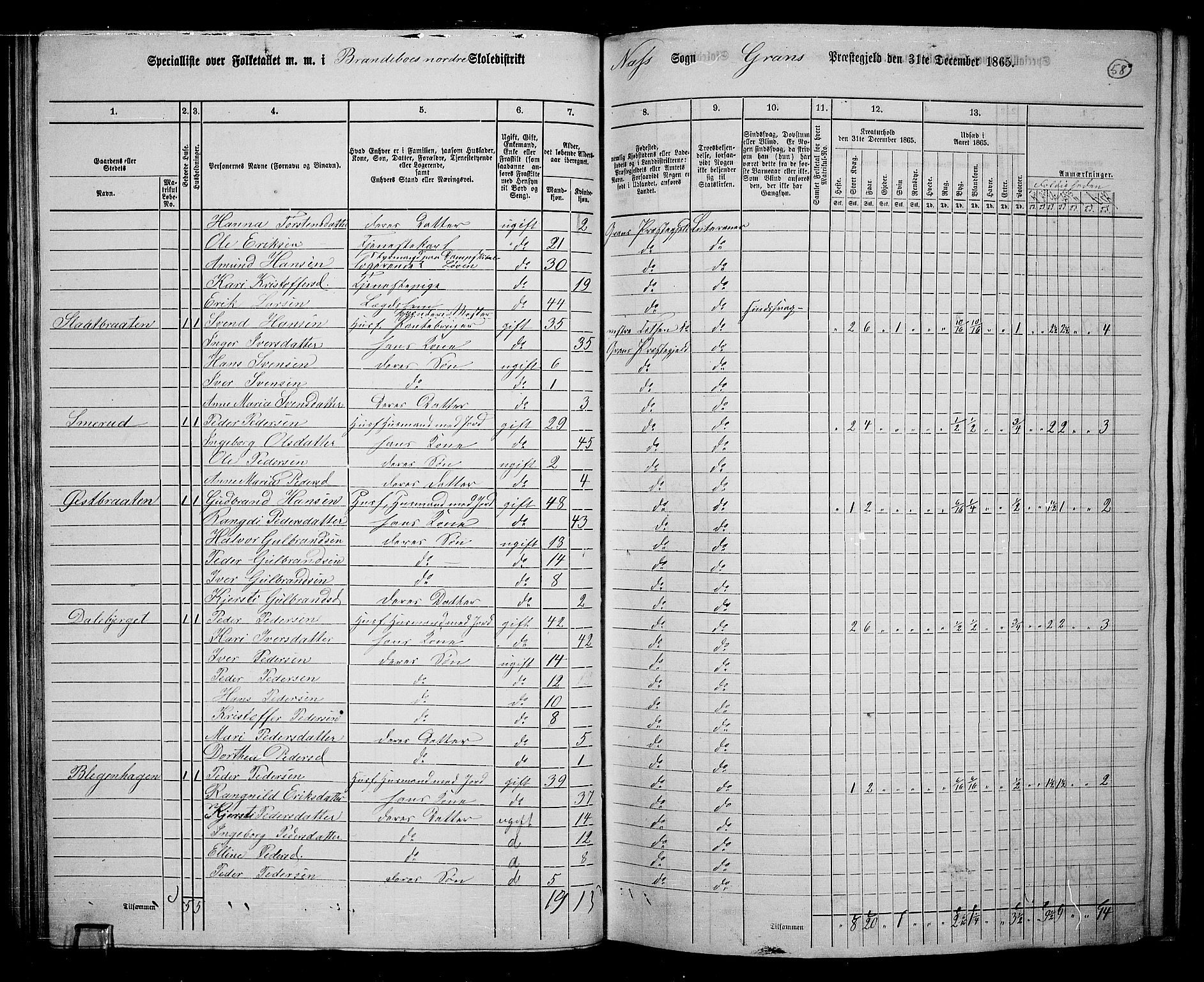 RA, 1865 census for Gran, 1865, p. 242