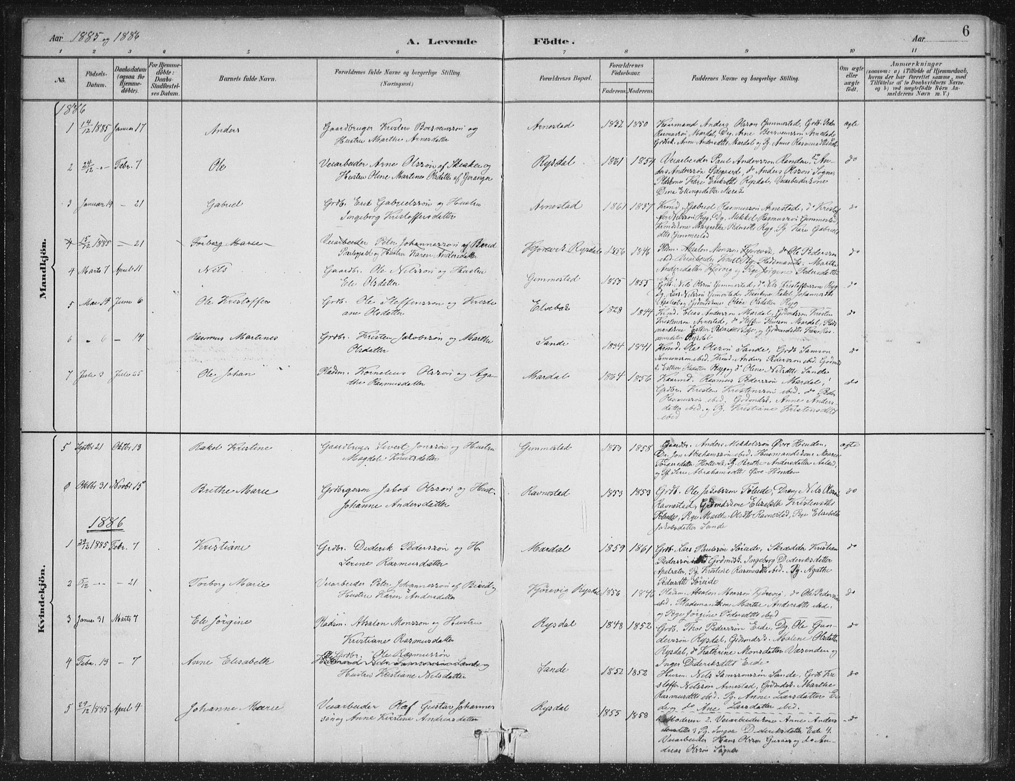 Gloppen sokneprestembete, SAB/A-80101/H/Haa/Haad/L0001: Parish register (official) no. D  1, 1885-1910, p. 6