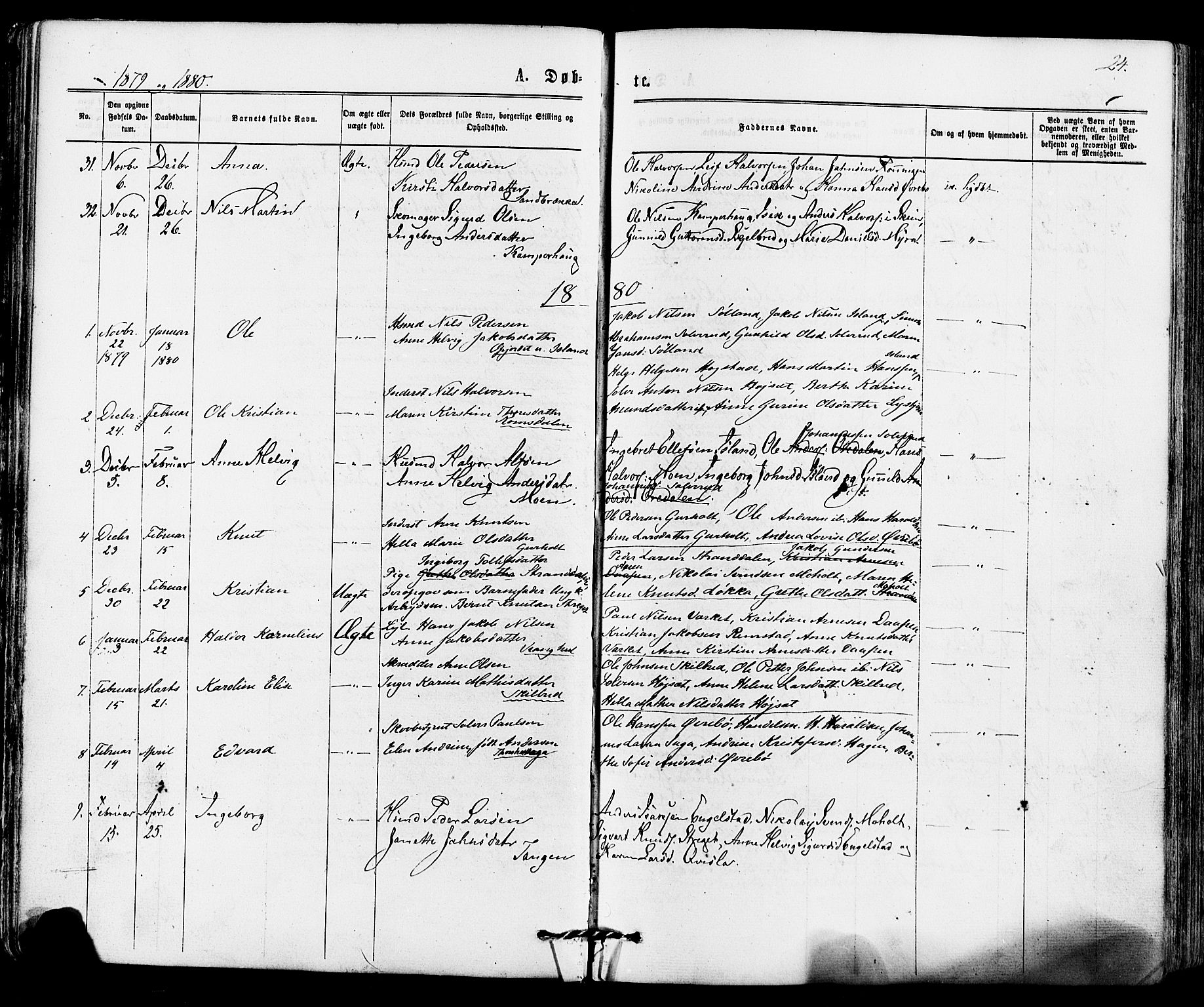 Siljan kirkebøker, SAKO/A-300/F/Fa/L0002: Parish register (official) no. 2, 1870-1895, p. 24