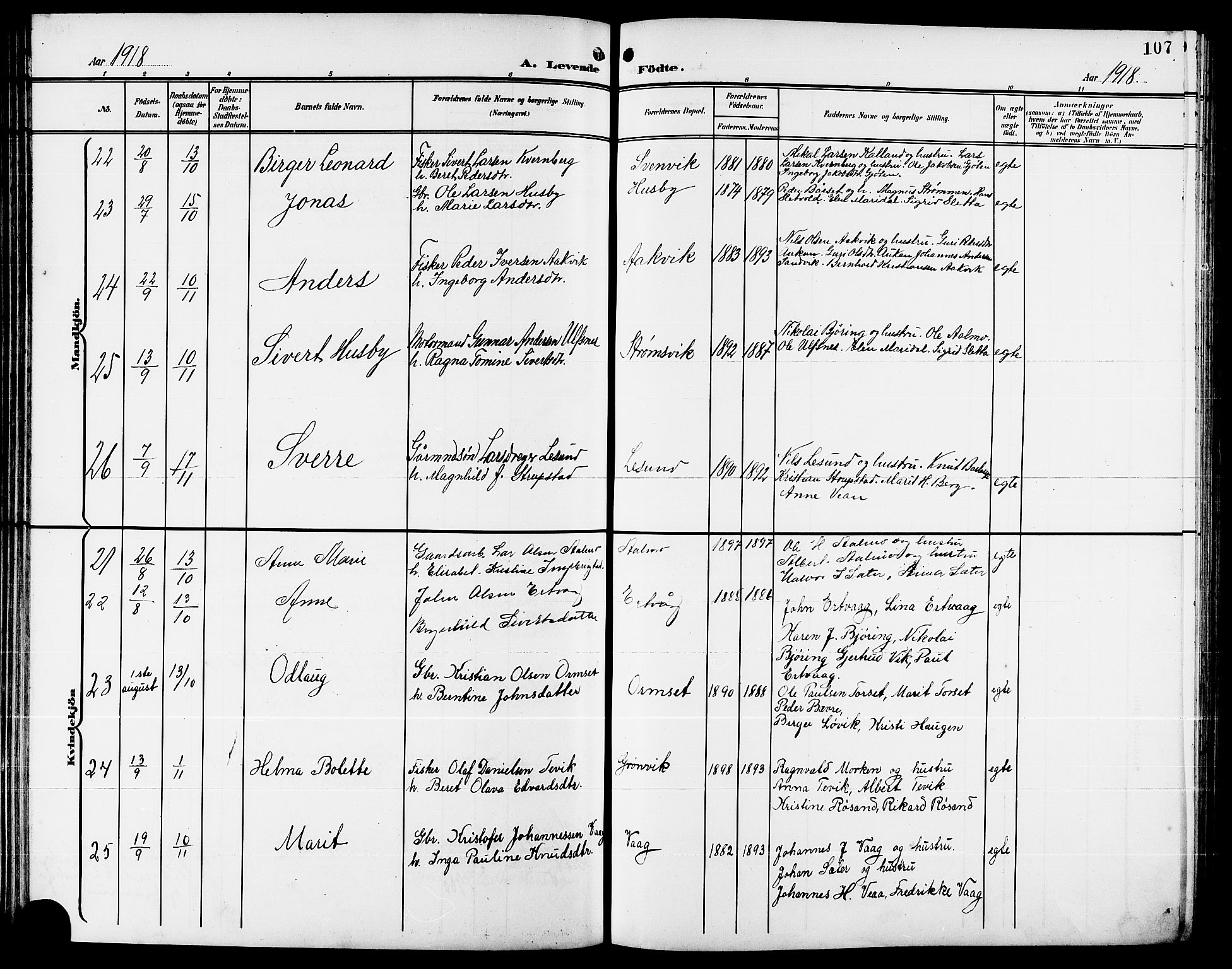 Ministerialprotokoller, klokkerbøker og fødselsregistre - Møre og Romsdal, AV/SAT-A-1454/578/L0910: Parish register (copy) no. 578C03, 1900-1921, p. 107