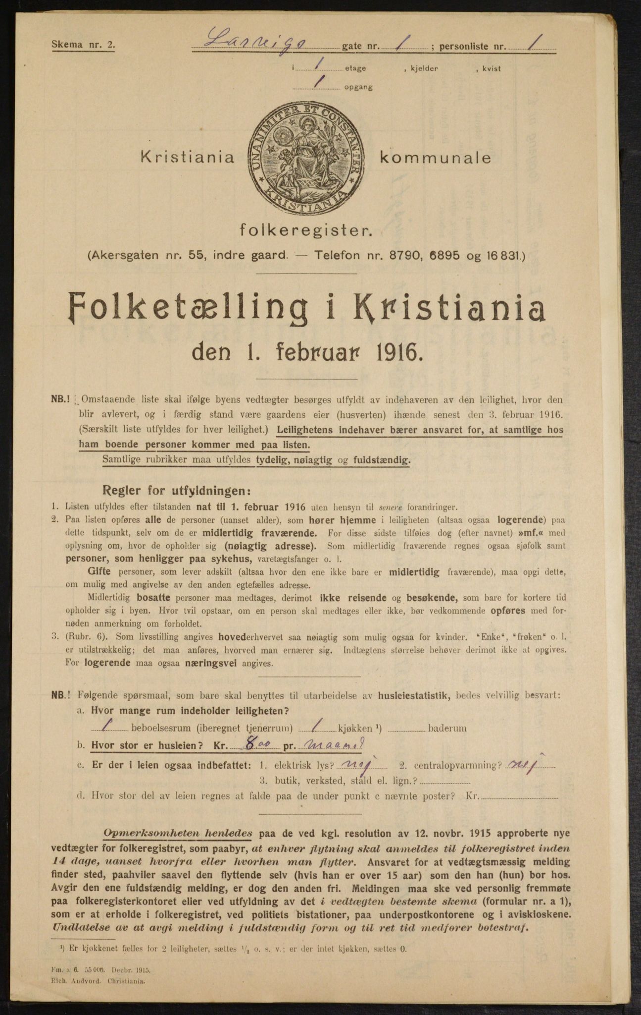 OBA, Municipal Census 1916 for Kristiania, 1916, p. 58390