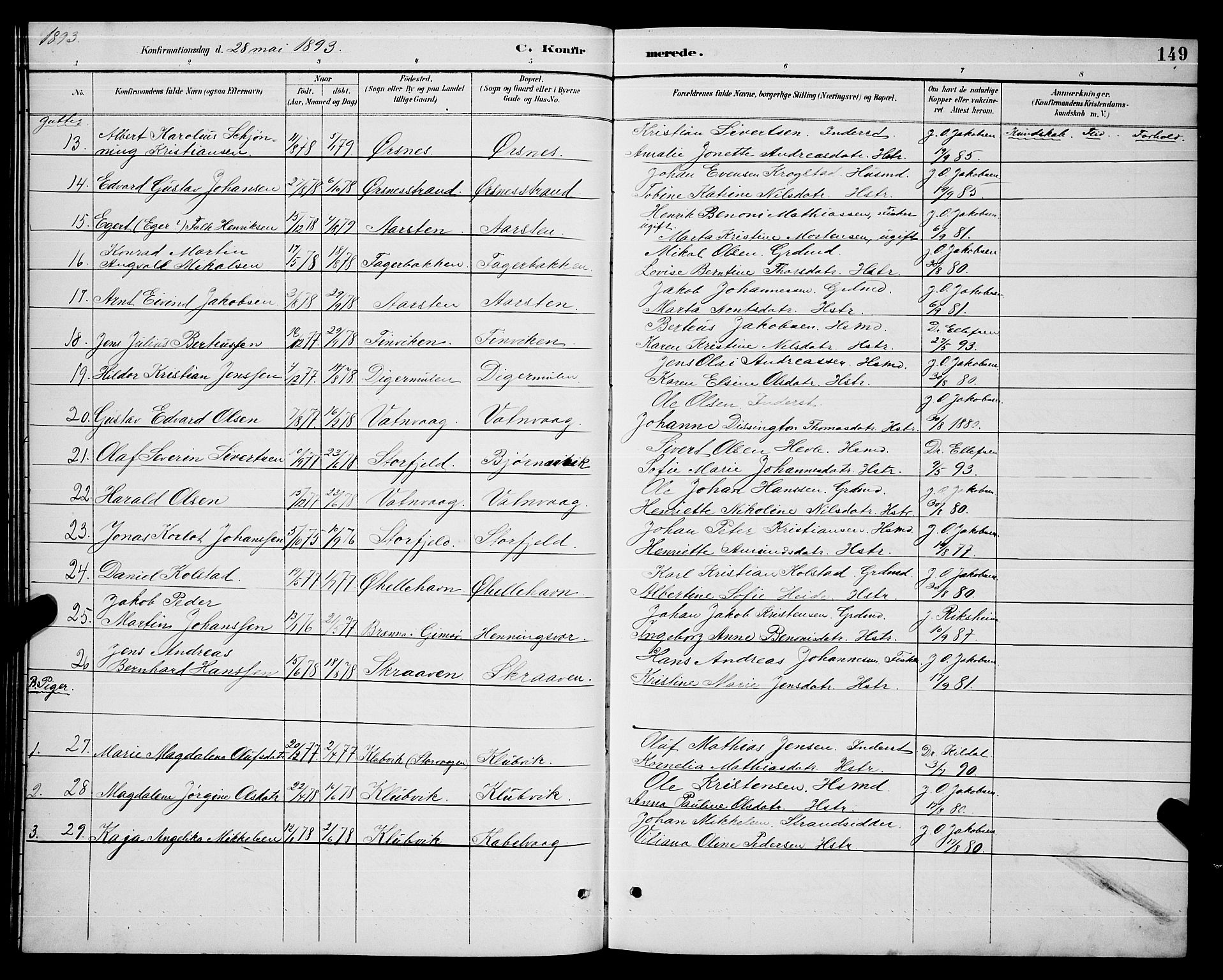 Ministerialprotokoller, klokkerbøker og fødselsregistre - Nordland, AV/SAT-A-1459/874/L1077: Parish register (copy) no. 874C06, 1891-1900, p. 149