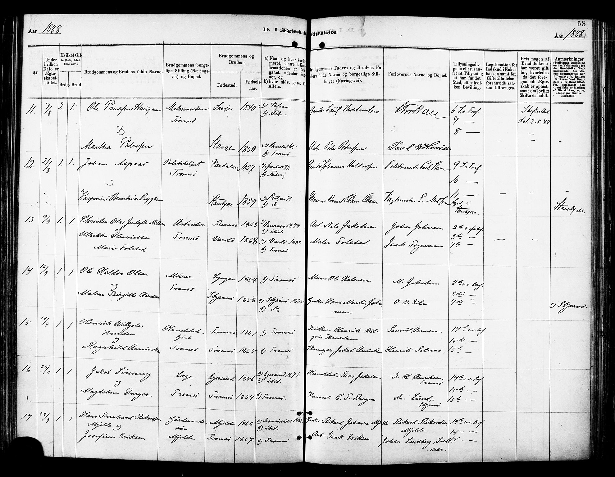 Tromsø sokneprestkontor/stiftsprosti/domprosti, AV/SATØ-S-1343/G/Ga/L0014kirke: Parish register (official) no. 14, 1878-1888, p. 58