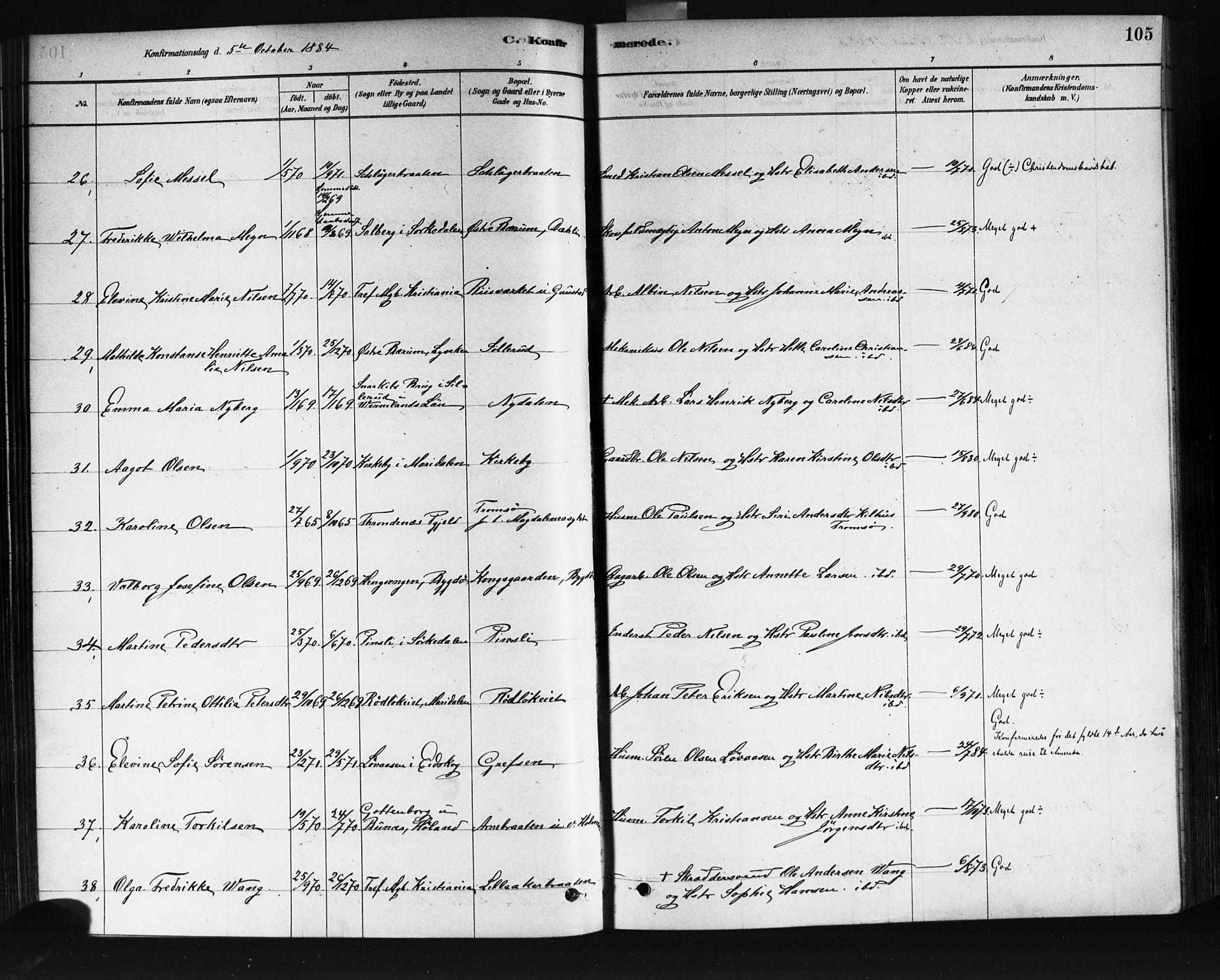 Vestre Aker prestekontor Kirkebøker, AV/SAO-A-10025/F/Fa/L0008: Parish register (official) no. 8, 1878-1903, p. 105