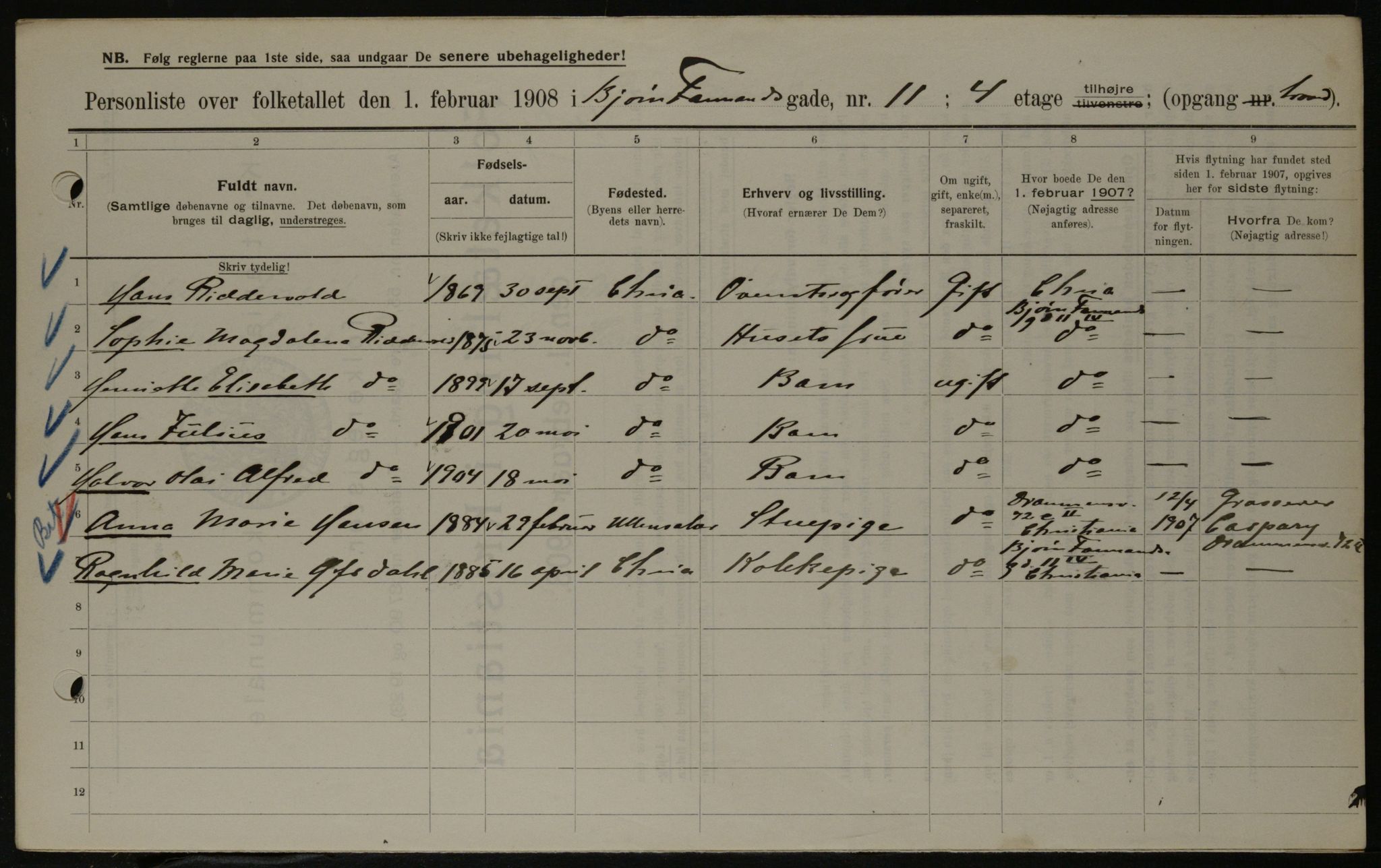 OBA, Municipal Census 1908 for Kristiania, 1908, p. 6498